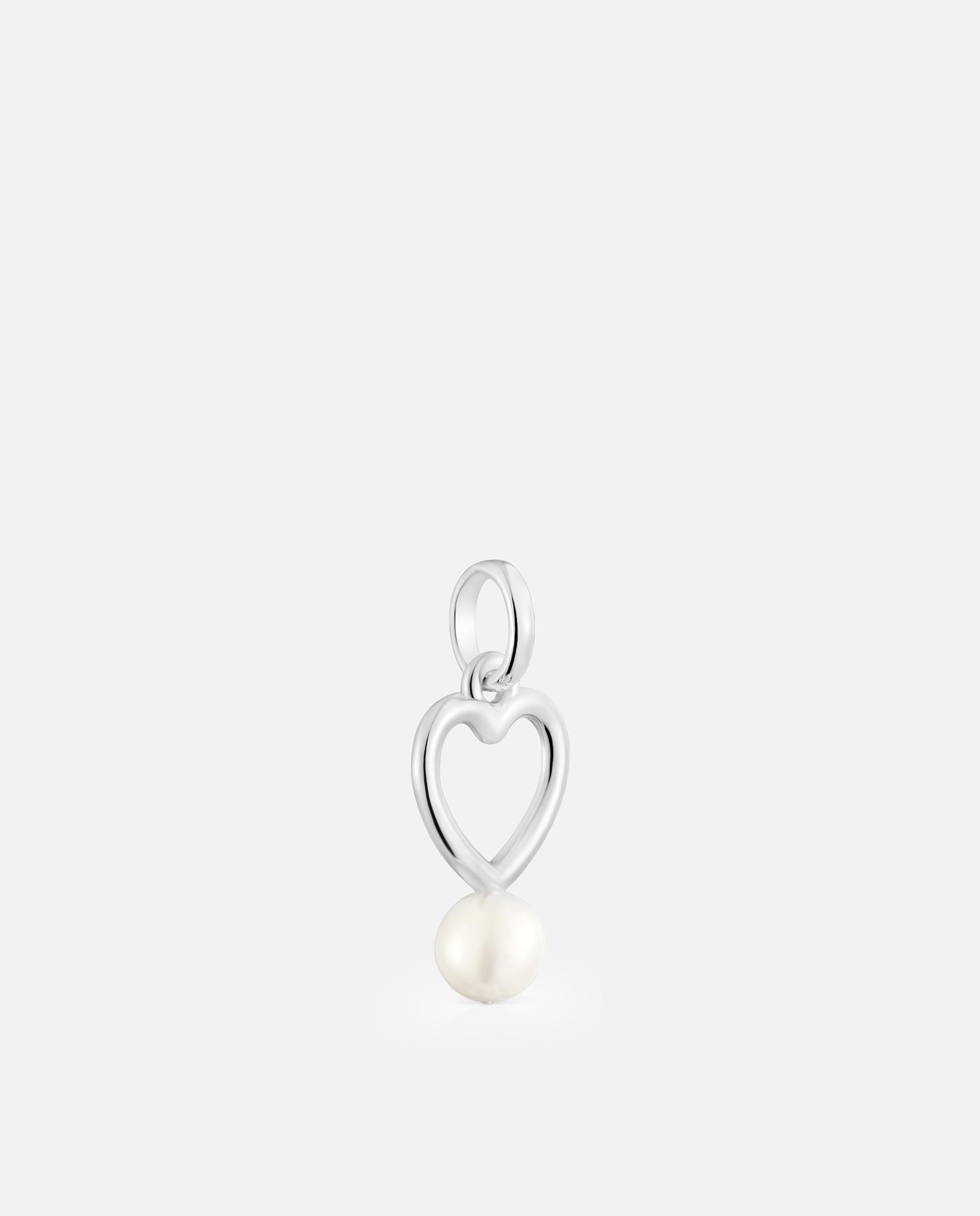 Pendentes New Silueta Coração de Prata e Pérola Branco-2