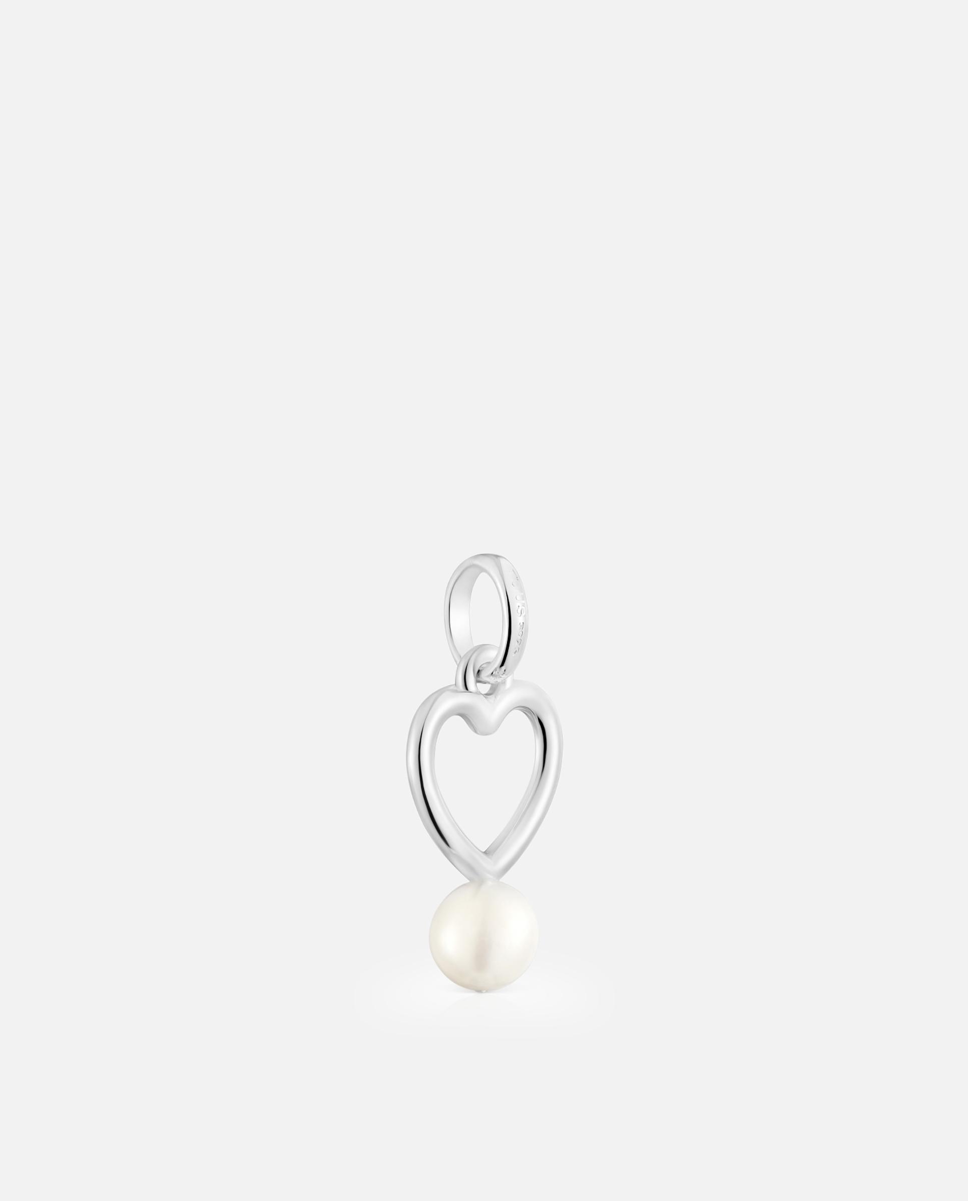 Pendentes New Silueta Coração de Prata e Pérola Branco-3