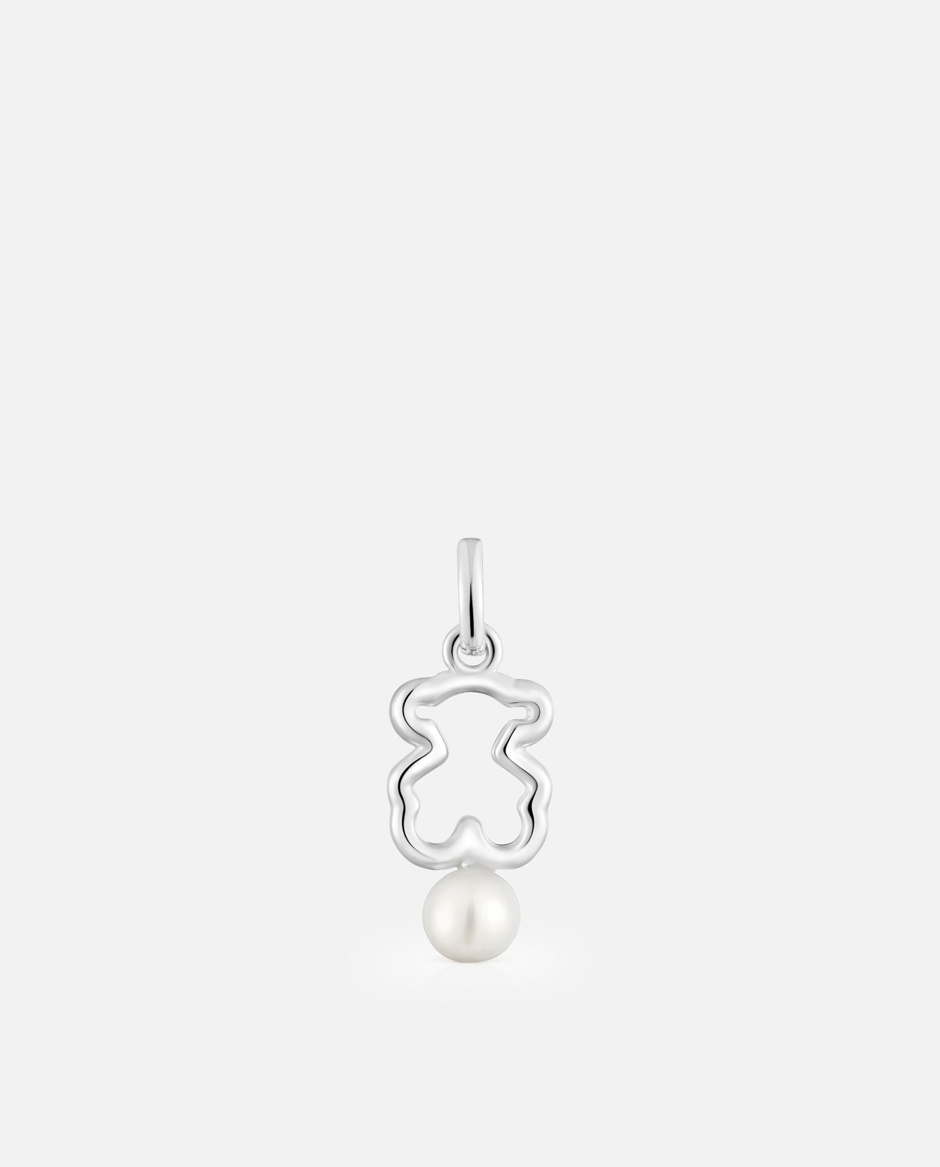 Pendente New Silueta de Urso de Prata com Pérola Branco-1