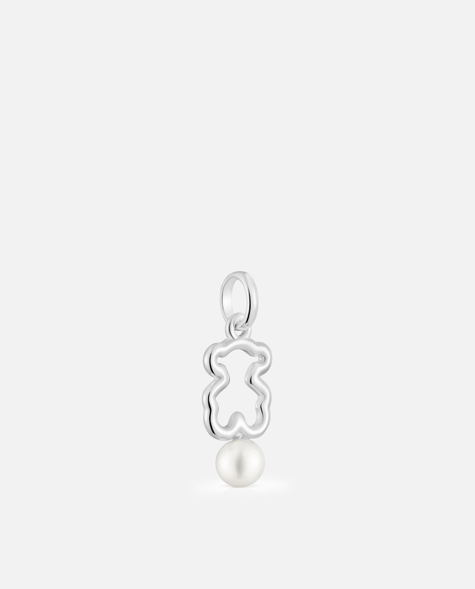 Pendente New Silueta de Urso de Prata com Pérola Branco-2