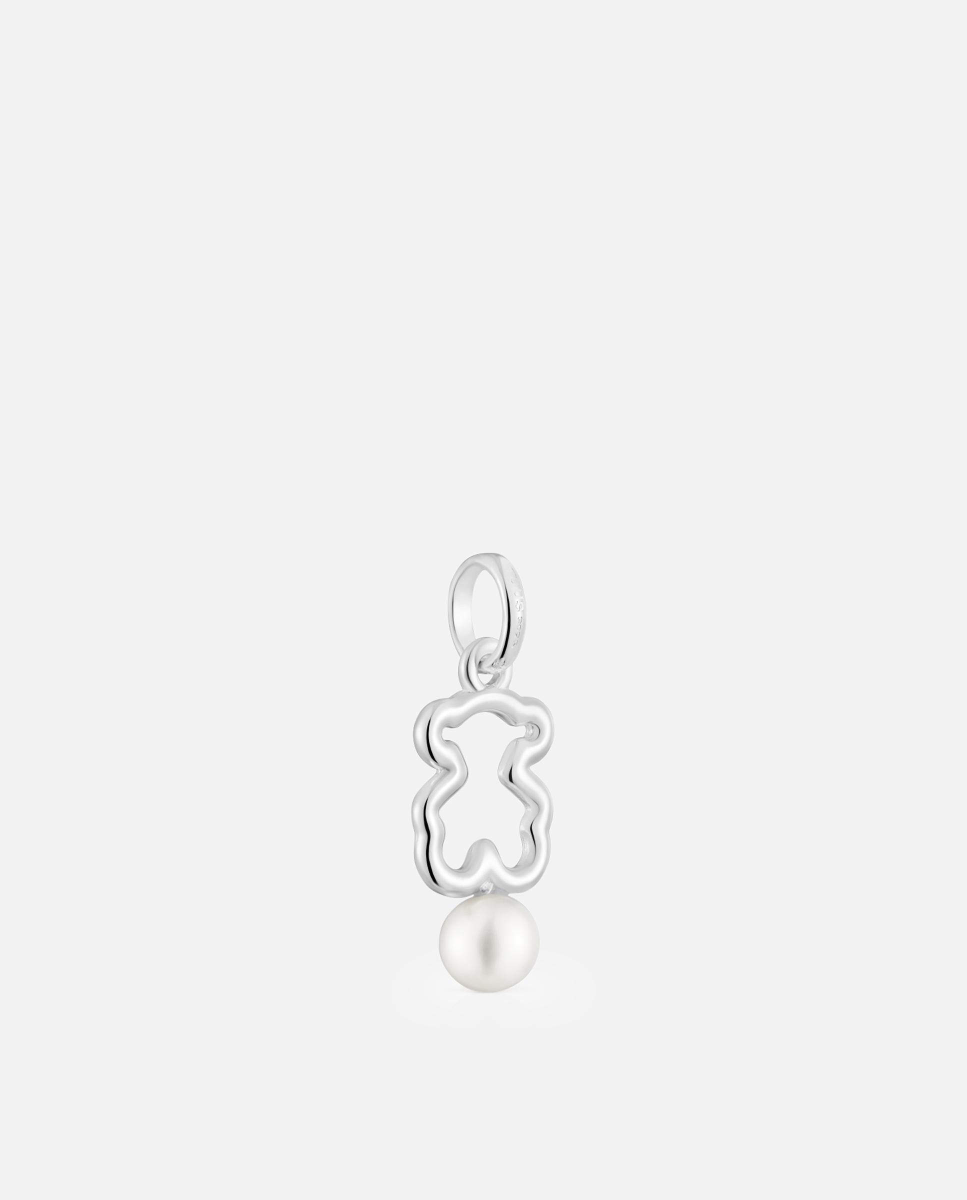 Pendente New Silueta de Urso de Prata com Pérola Branco-3