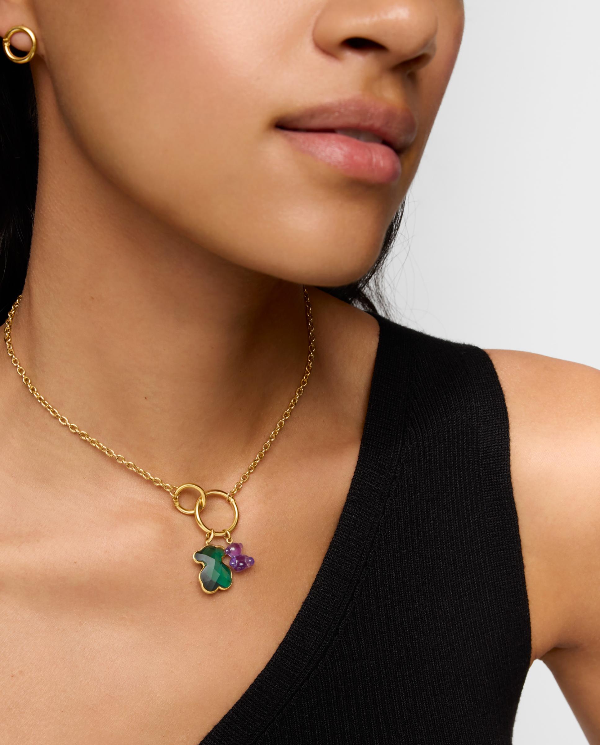 Pendente Icon Color Lgg Urso de Ouro 14 Kt e Esmeralda Criada em Laboratório Verde-escuro-5
