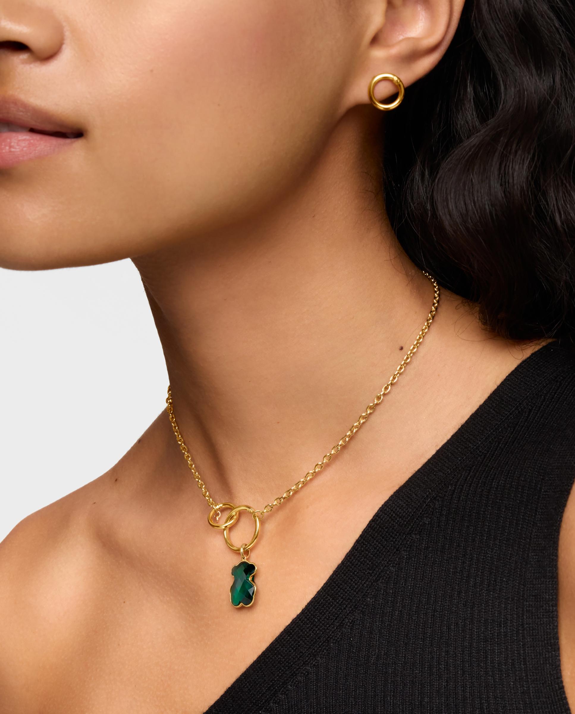 Pendente Icon Color Lgg Urso de Ouro 14 Kt e Esmeralda Criada em Laboratório Verde-escuro-6