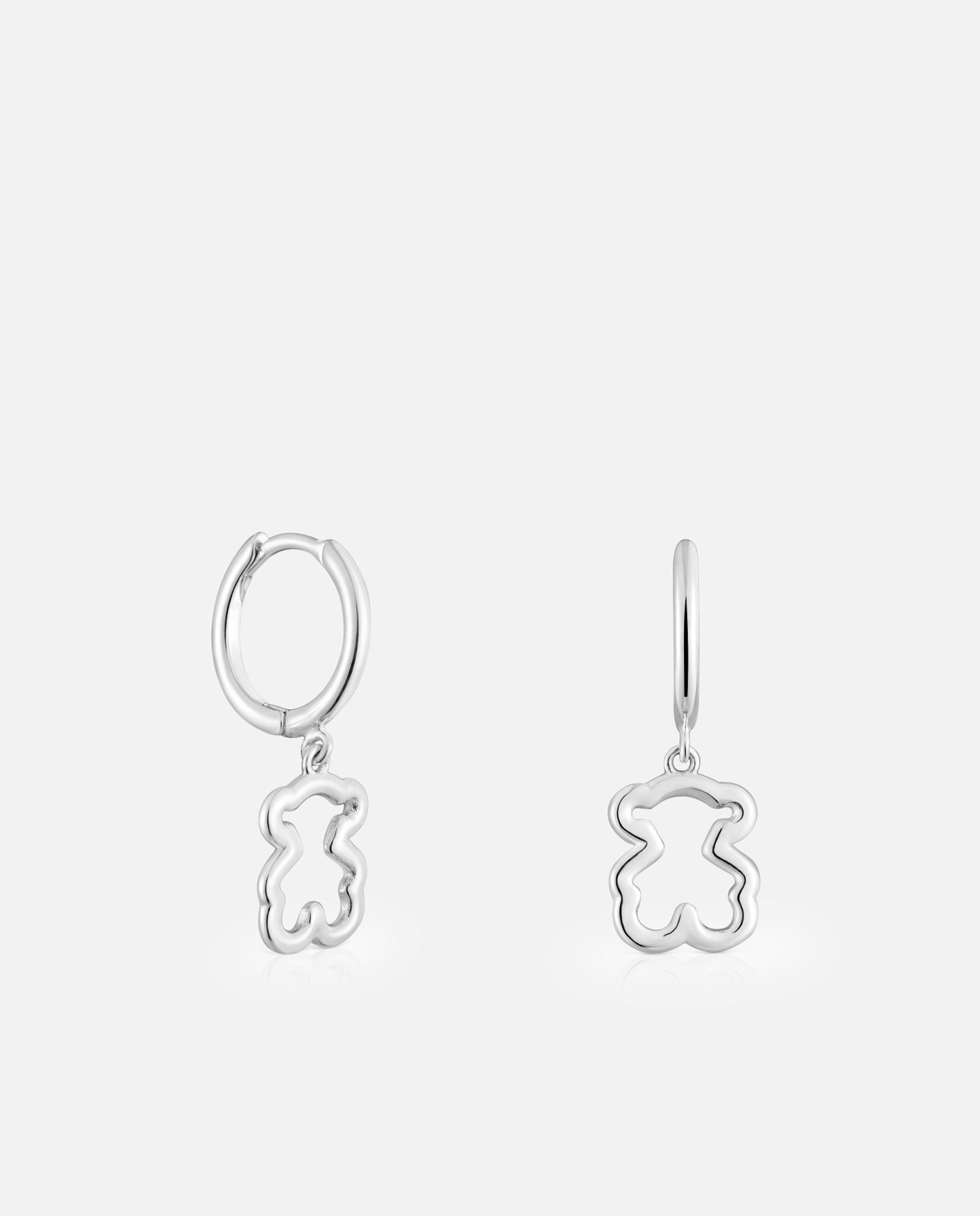 Brincos de Aro New Silueta e Urso de Prata Prateado-1