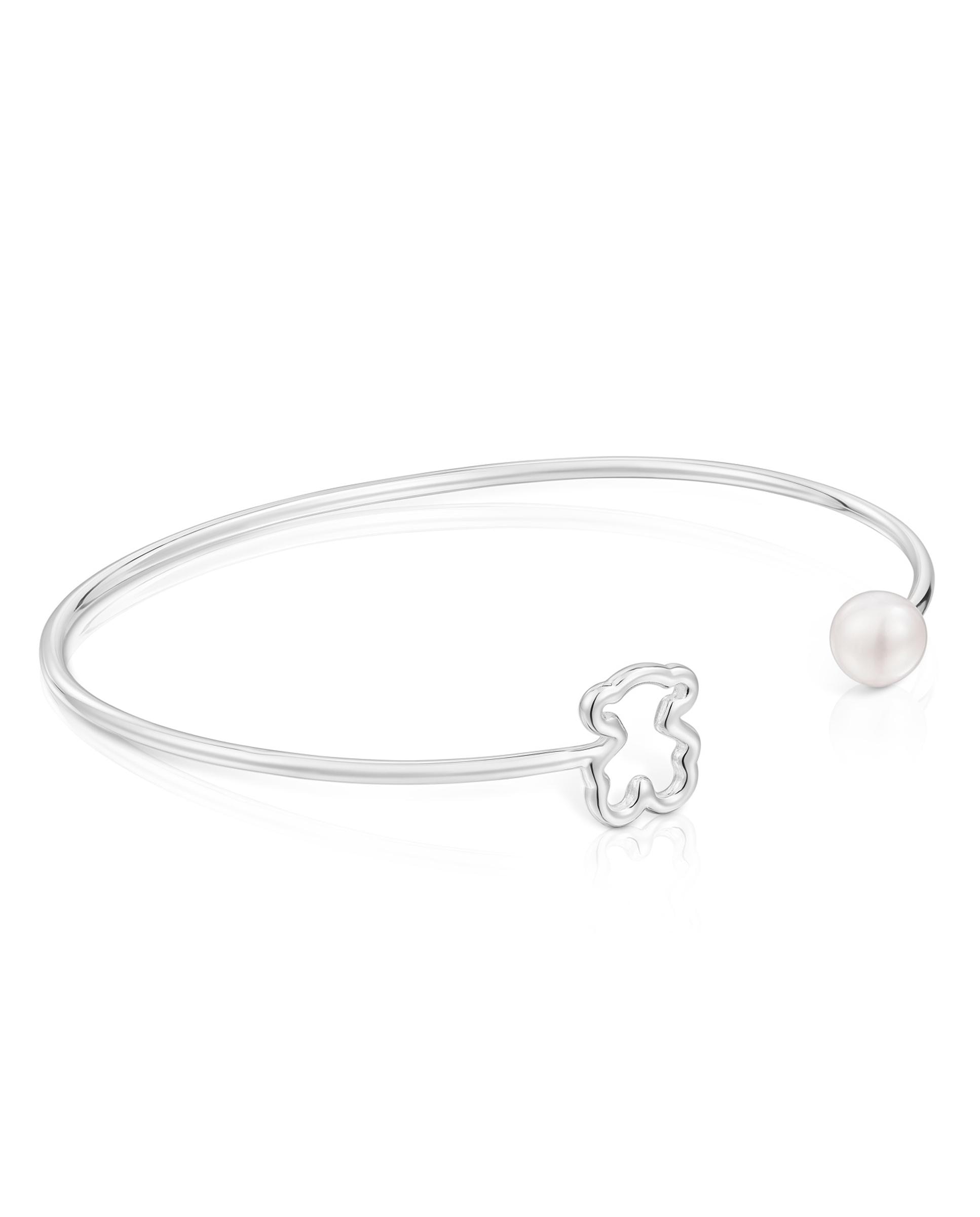 Bracelete New Silueta de Prata com Pérola Branco-1