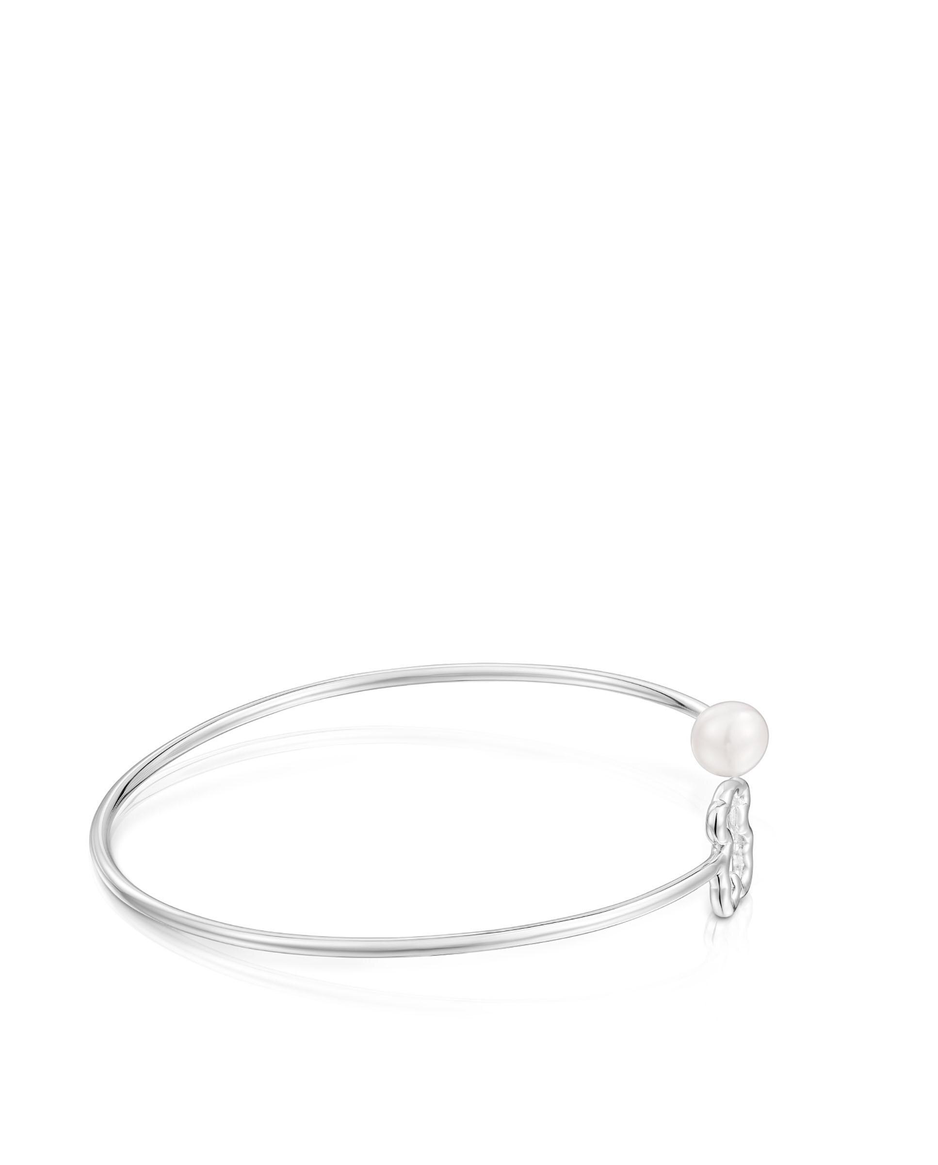 Bracelete New Silueta de Prata com Pérola Branco-2