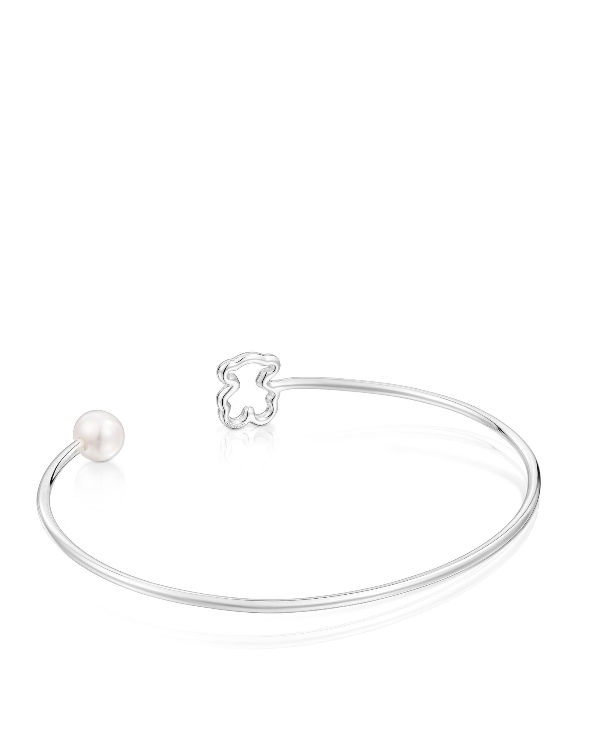 Bracelete New Silueta de Prata com Pérola Branco-3