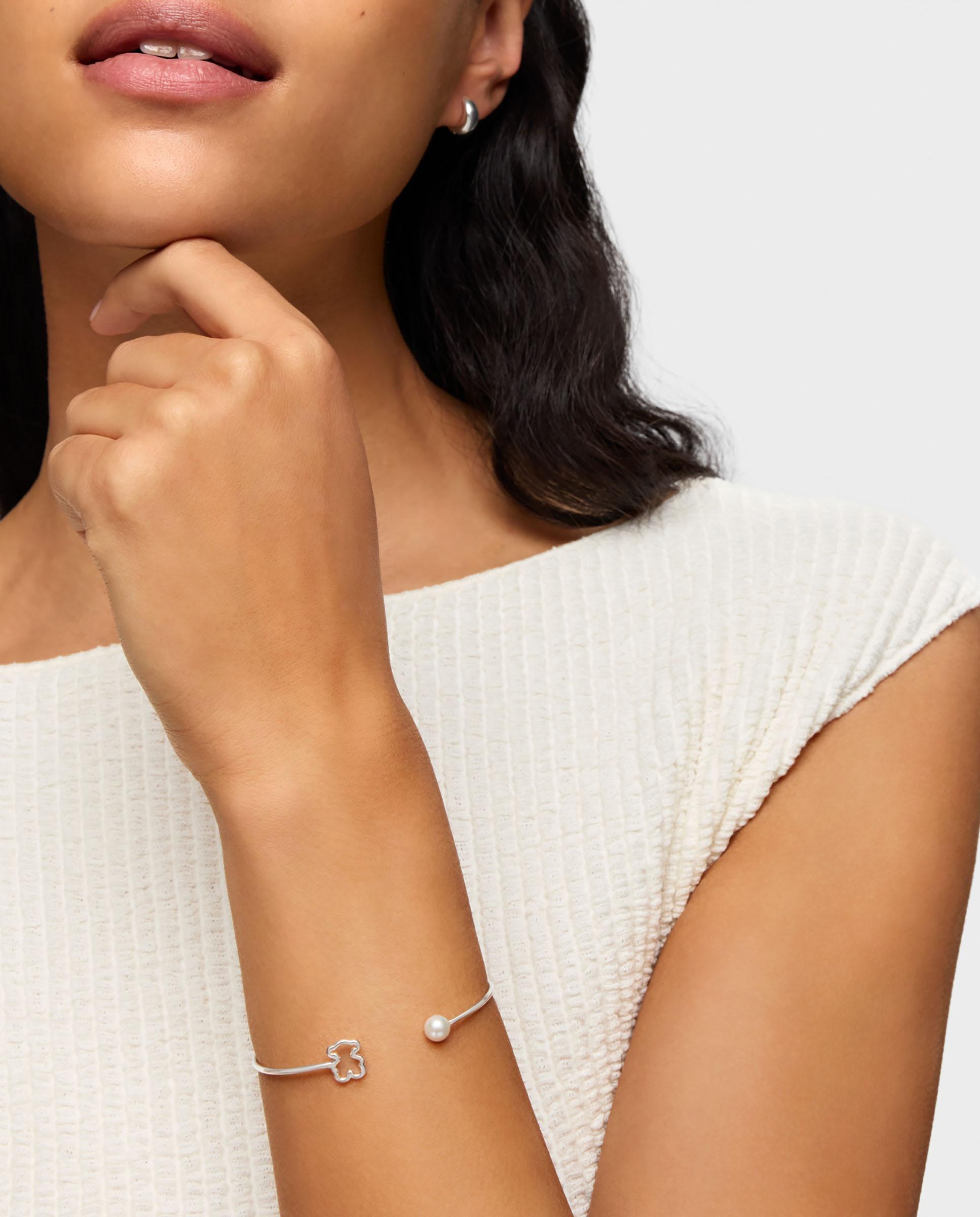 Bracelete New Silueta de Prata com Pérola Branco-4