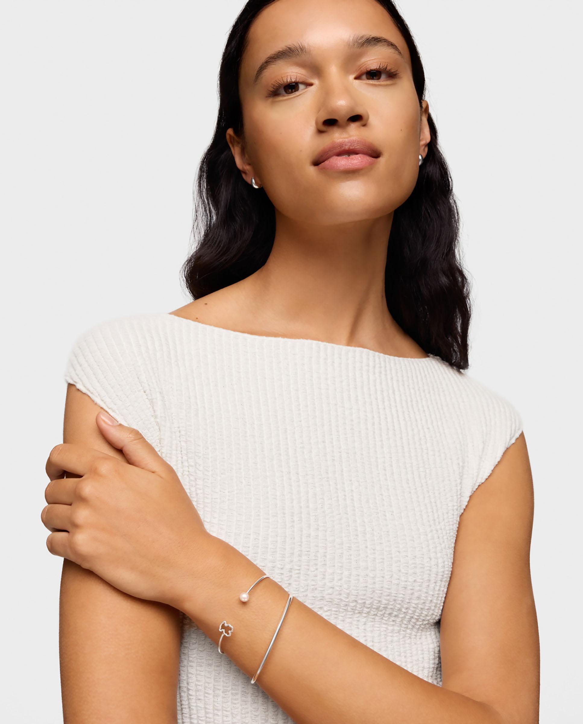Bracelete New Silueta de Prata com Pérola Branco-5