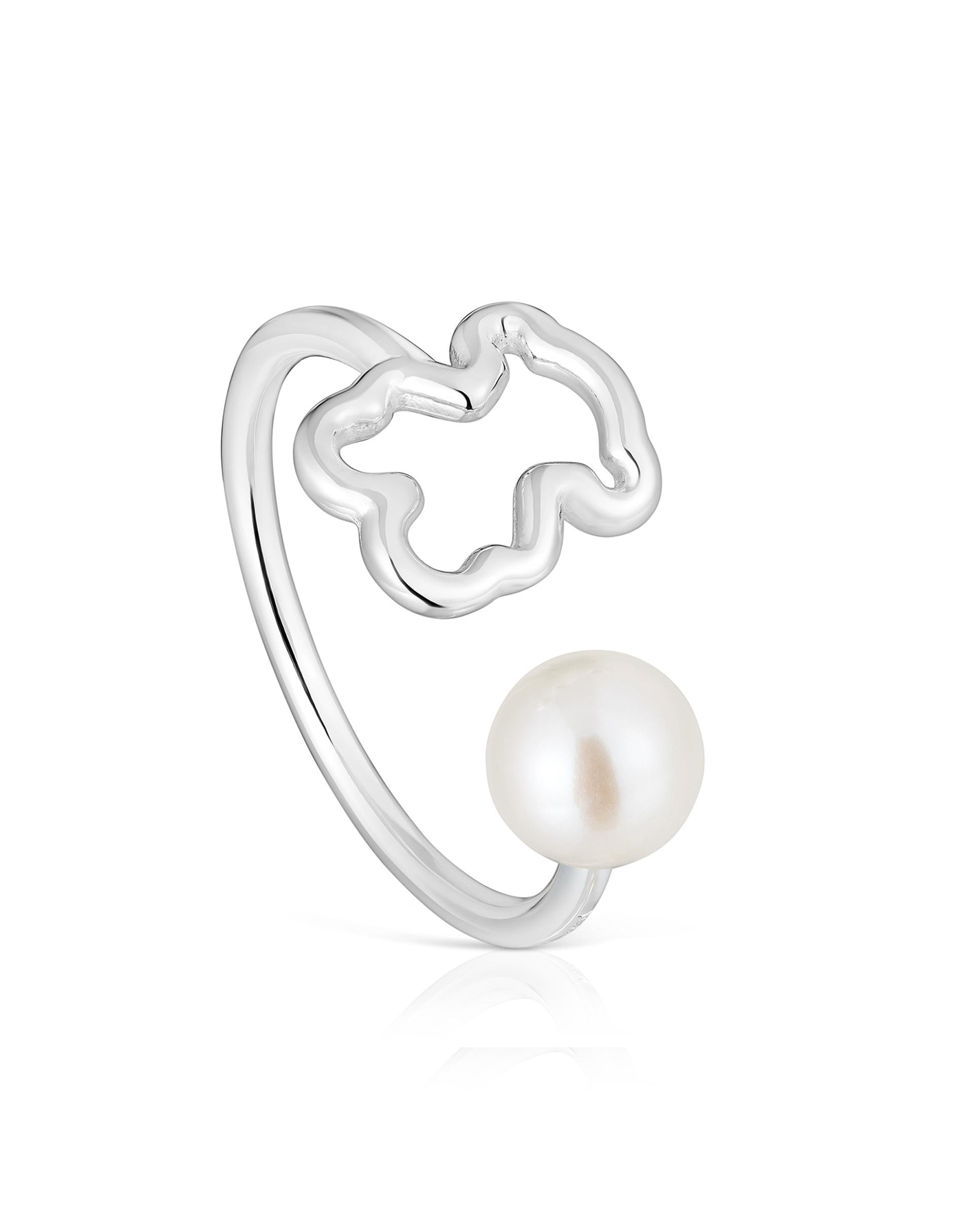 Anel com Pedra New Silueta de Prata com Pérola Branco-1