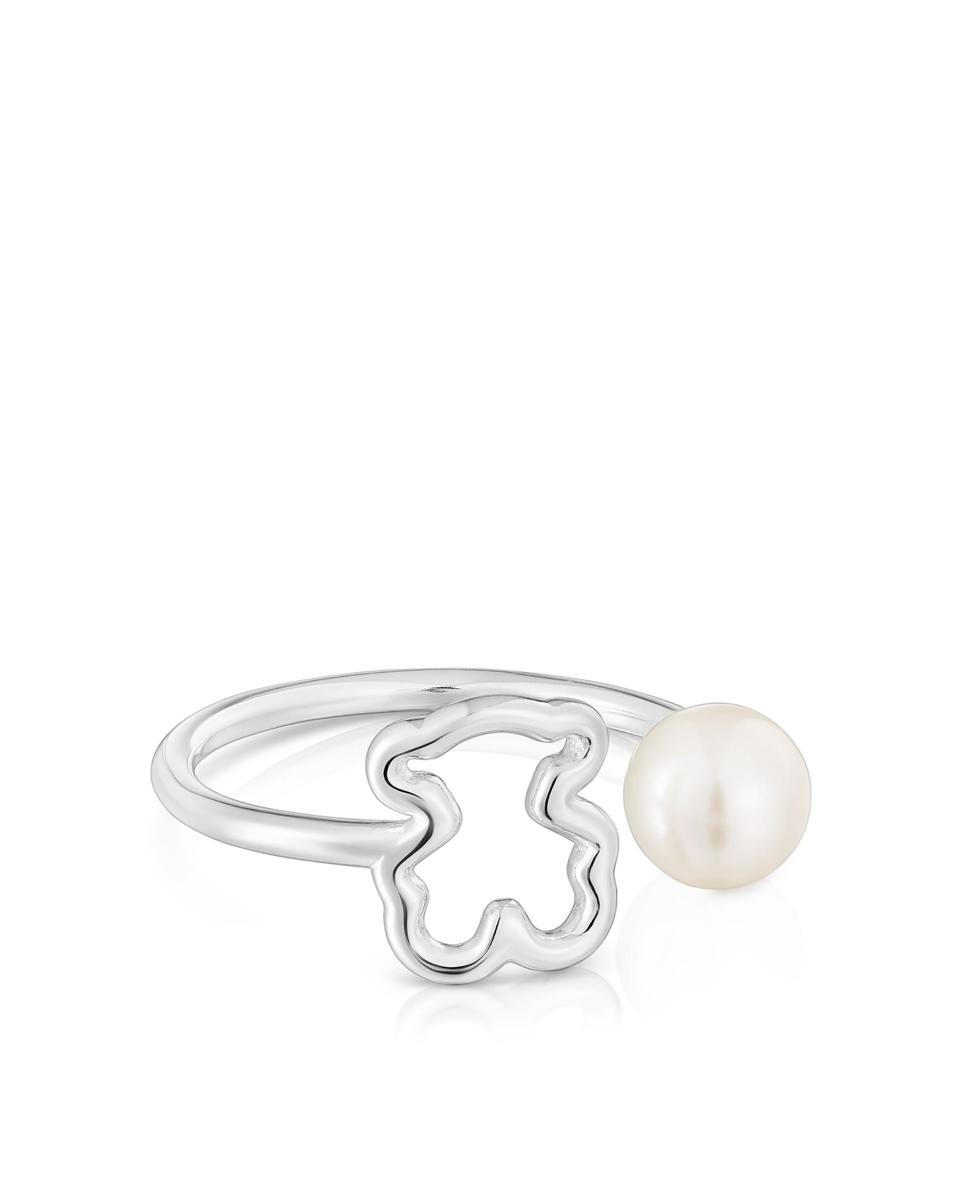 Anel com Pedra New Silueta de Prata com Pérola Branco-2
