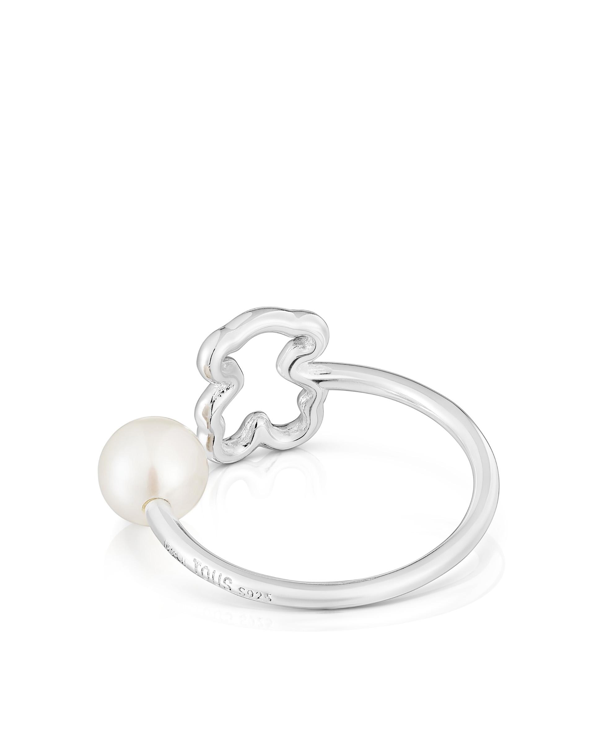 Anel com Pedra New Silueta de Prata com Pérola Branco-3