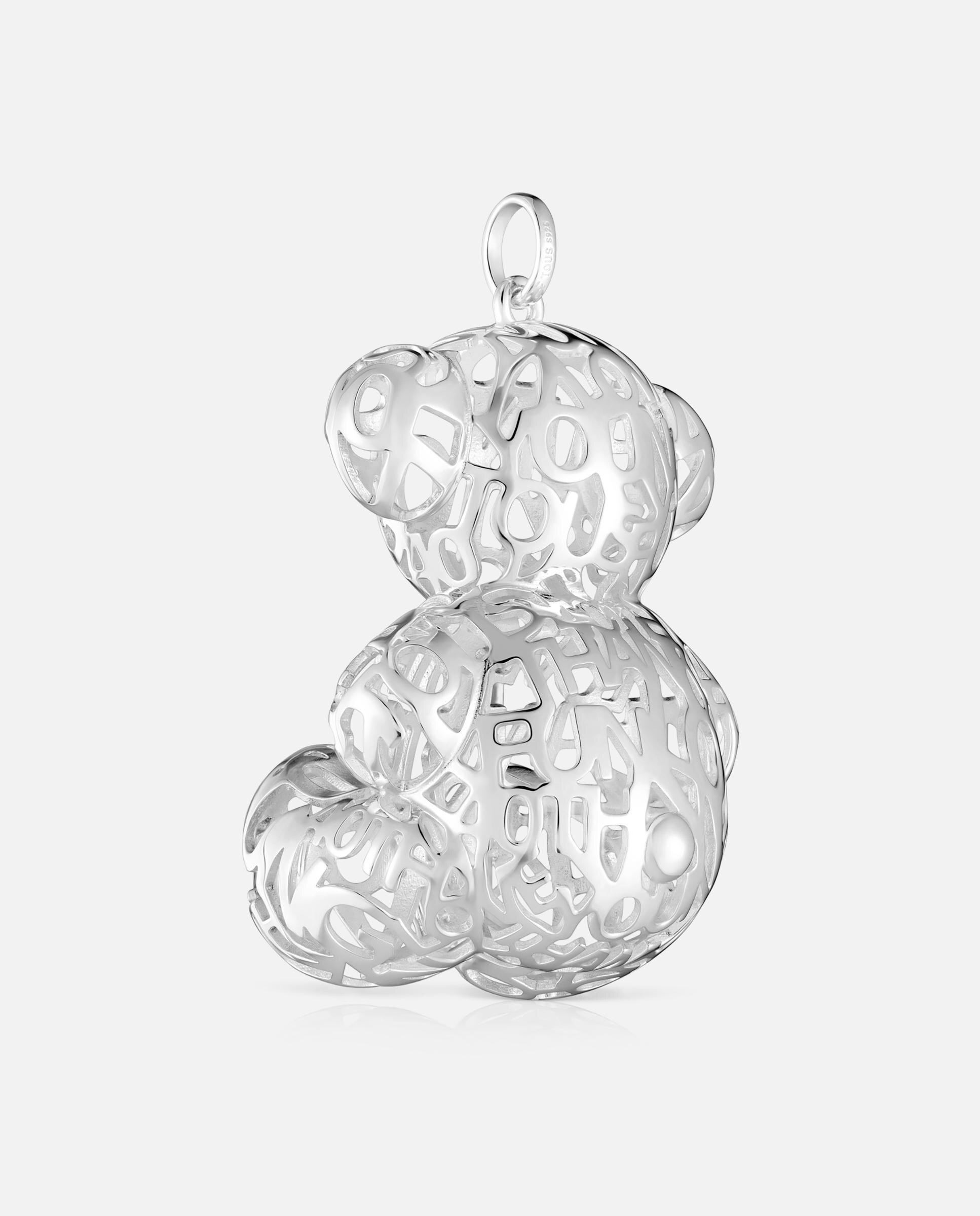 Pendente Bold Bear Urso Perfurado de Prata 40 Mm Prateado-3