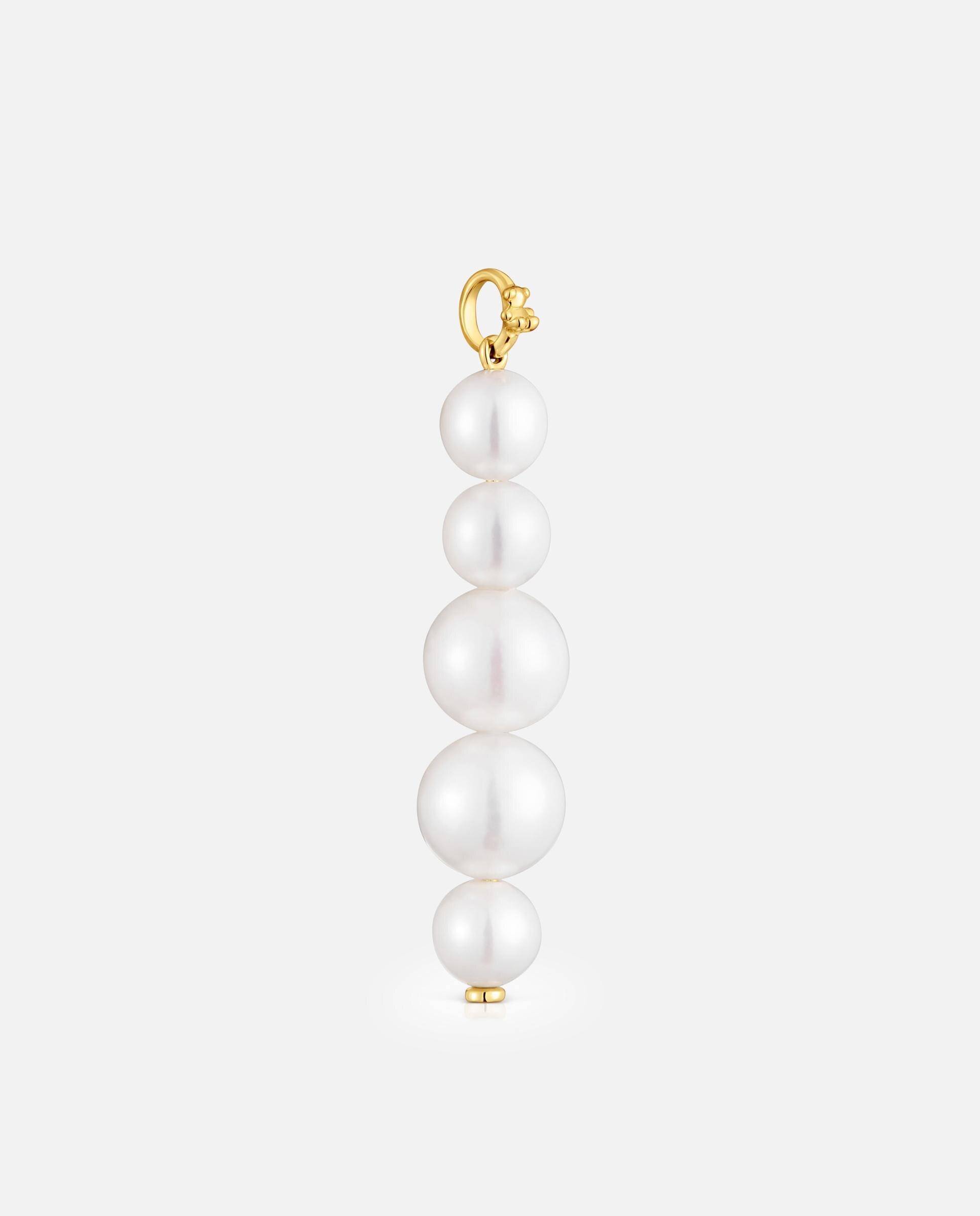 Pendente Medallions Comprido de Ouro 14 Kt e Pérolas Cultivadas Branco-2