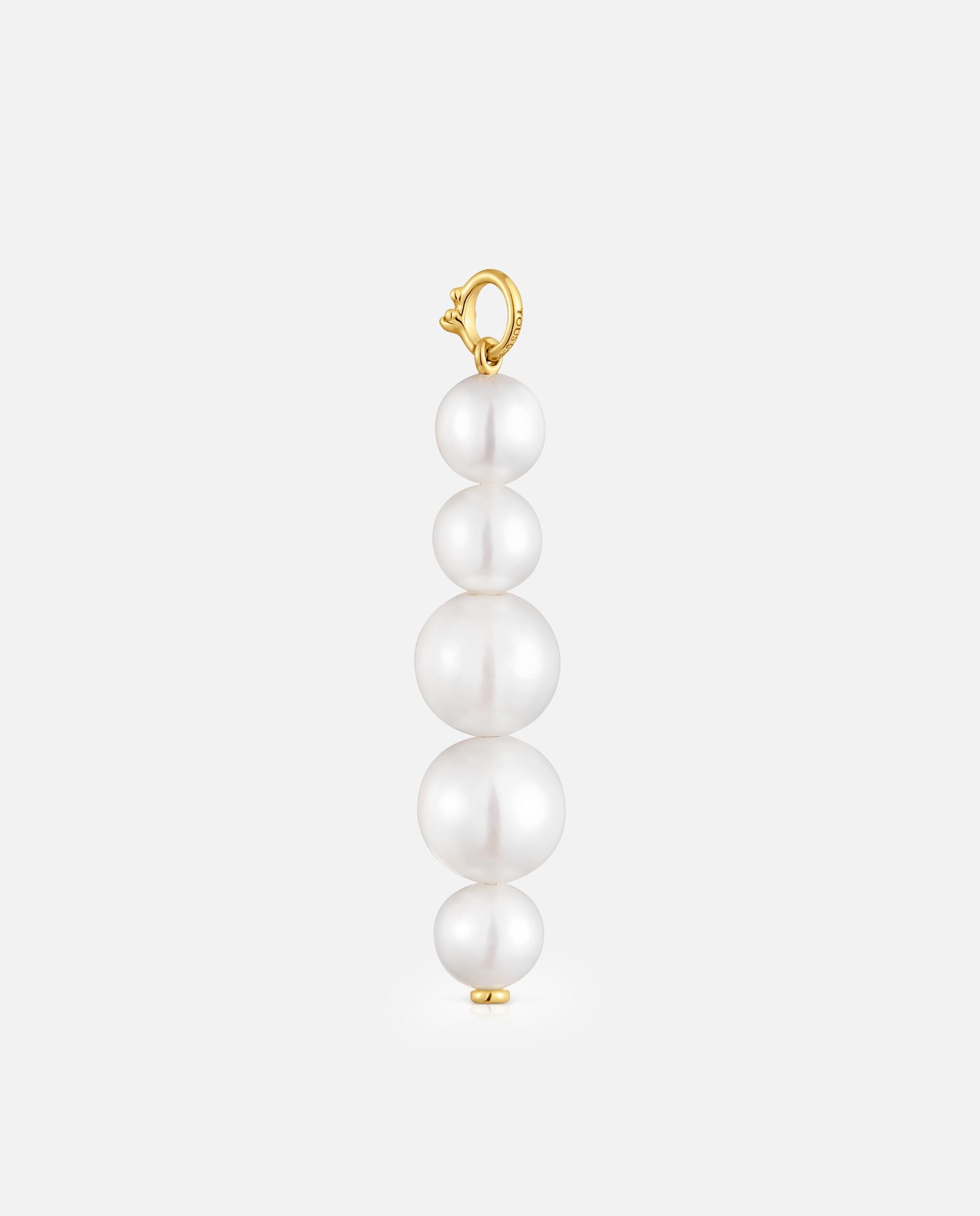 Pendente Medallions Comprido de Ouro 14 Kt e Pérolas Cultivadas Branco-3