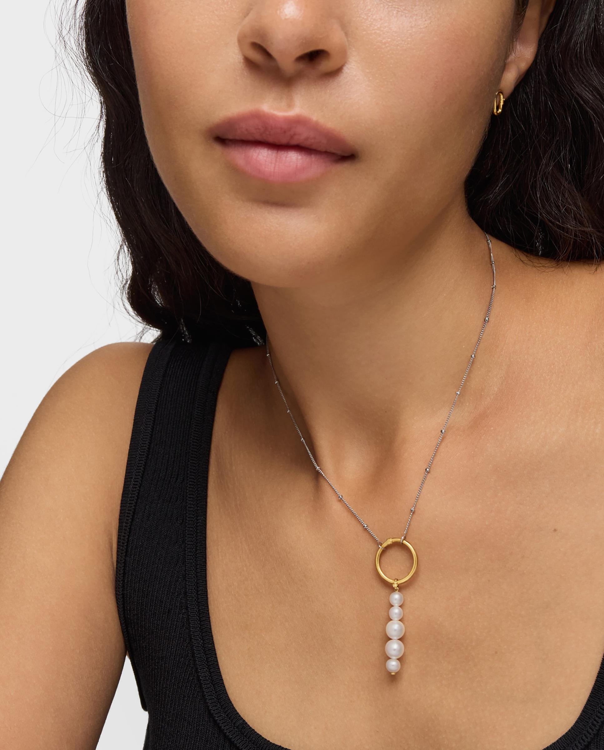 Pendente Medallions Comprido de Ouro 14 Kt e Pérolas Cultivadas Branco-6