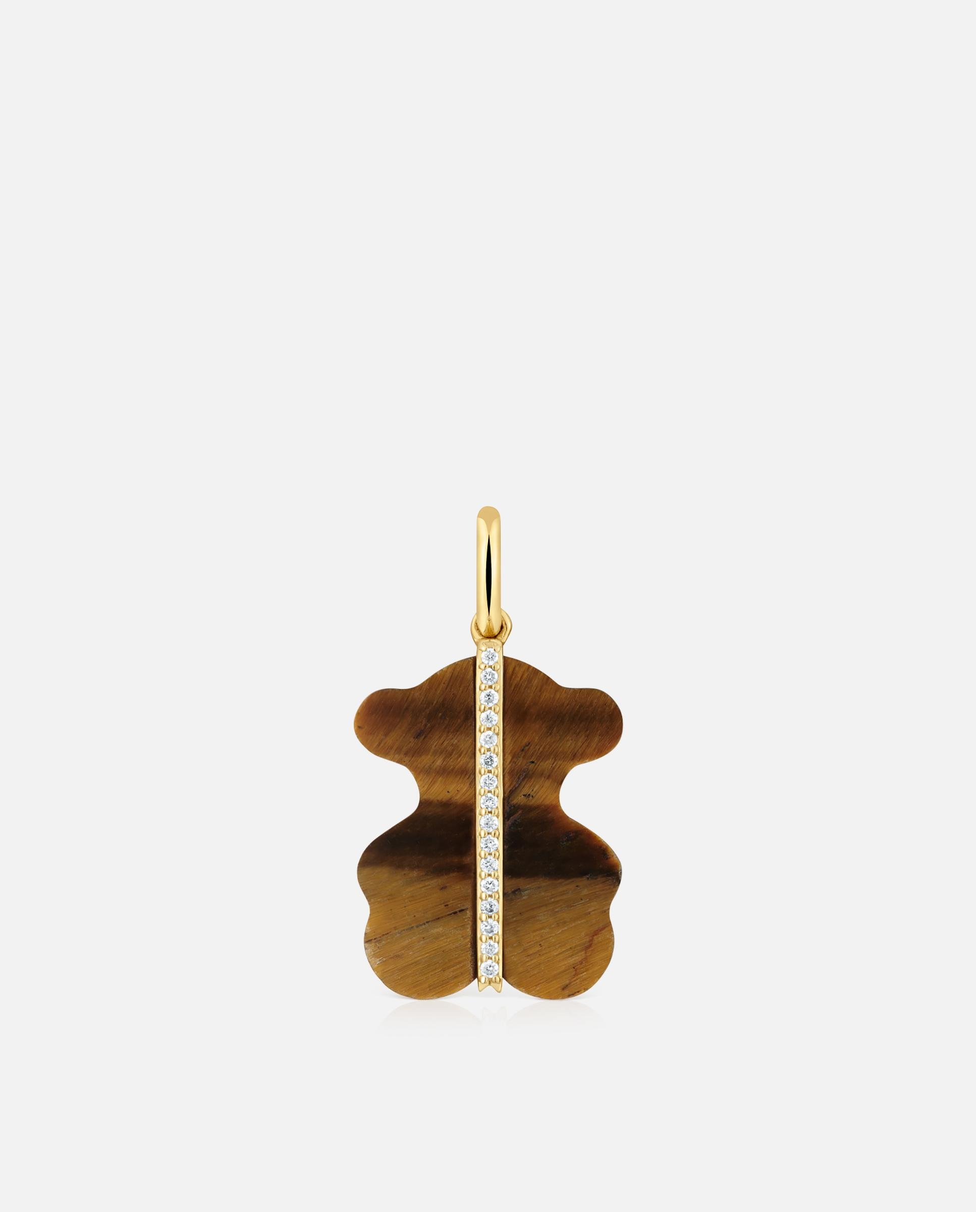 Pendente Sweet Dolls Urso com Diamantes, Olho de Tigre e Ouro 14 Kt Multicolor-1