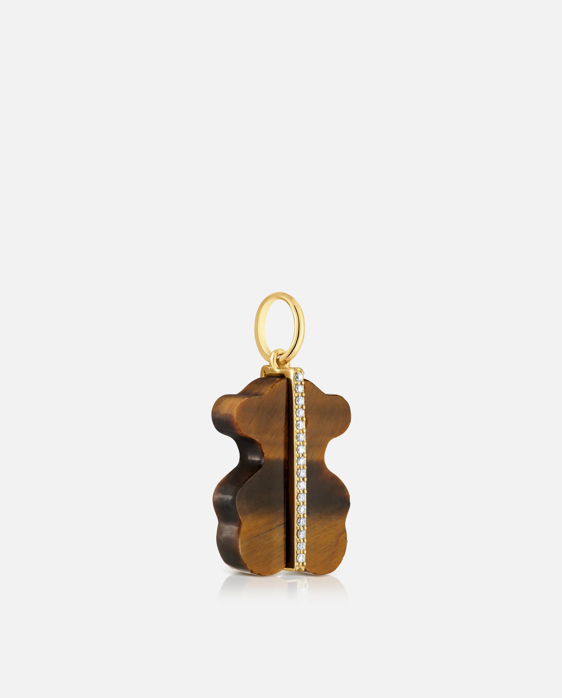 Pendente Sweet Dolls Urso com Diamantes, Olho de Tigre e Ouro 14 Kt Multicolor-2