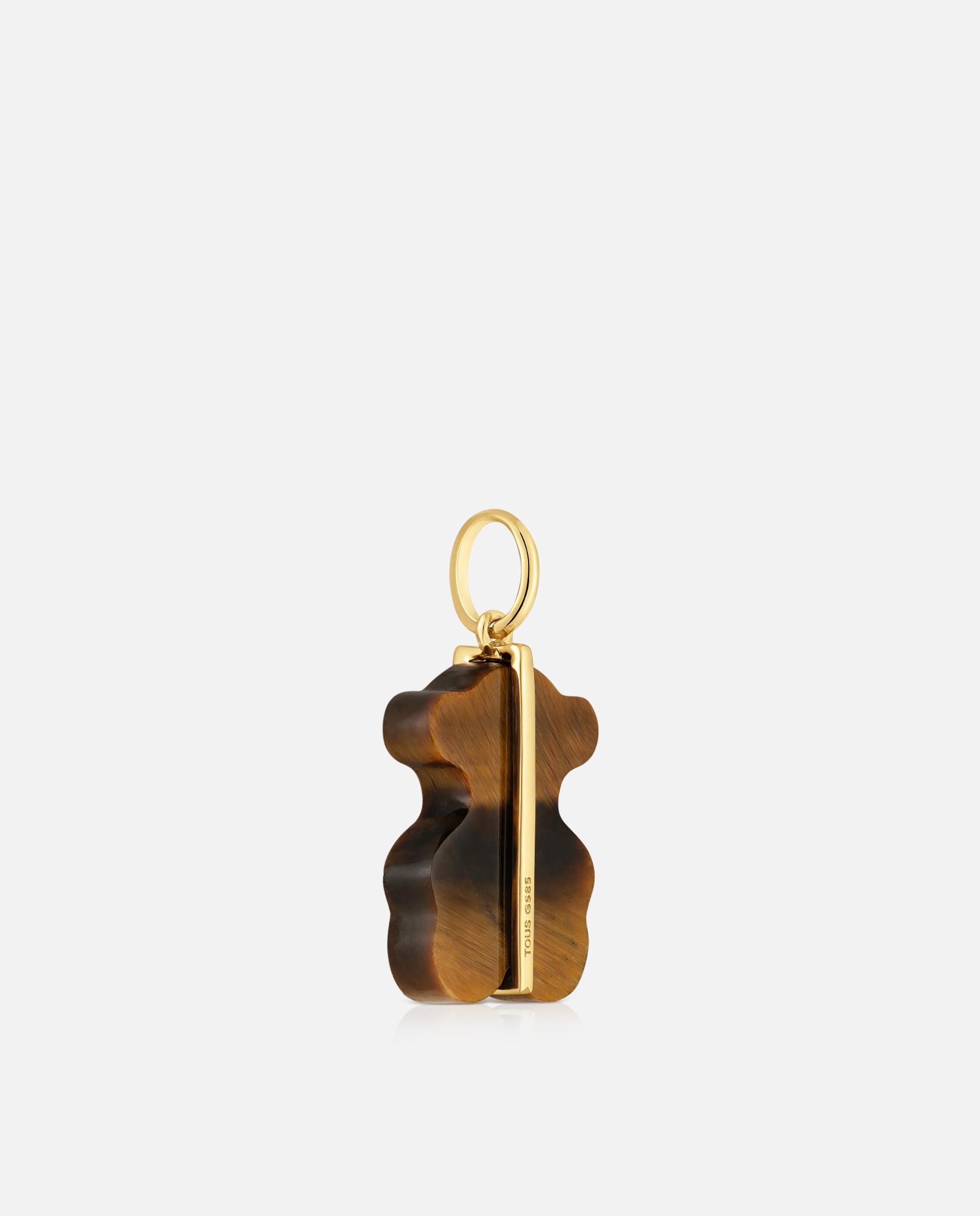 Pendente Sweet Dolls Urso com Diamantes, Olho de Tigre e Ouro 14 Kt Multicolor-3