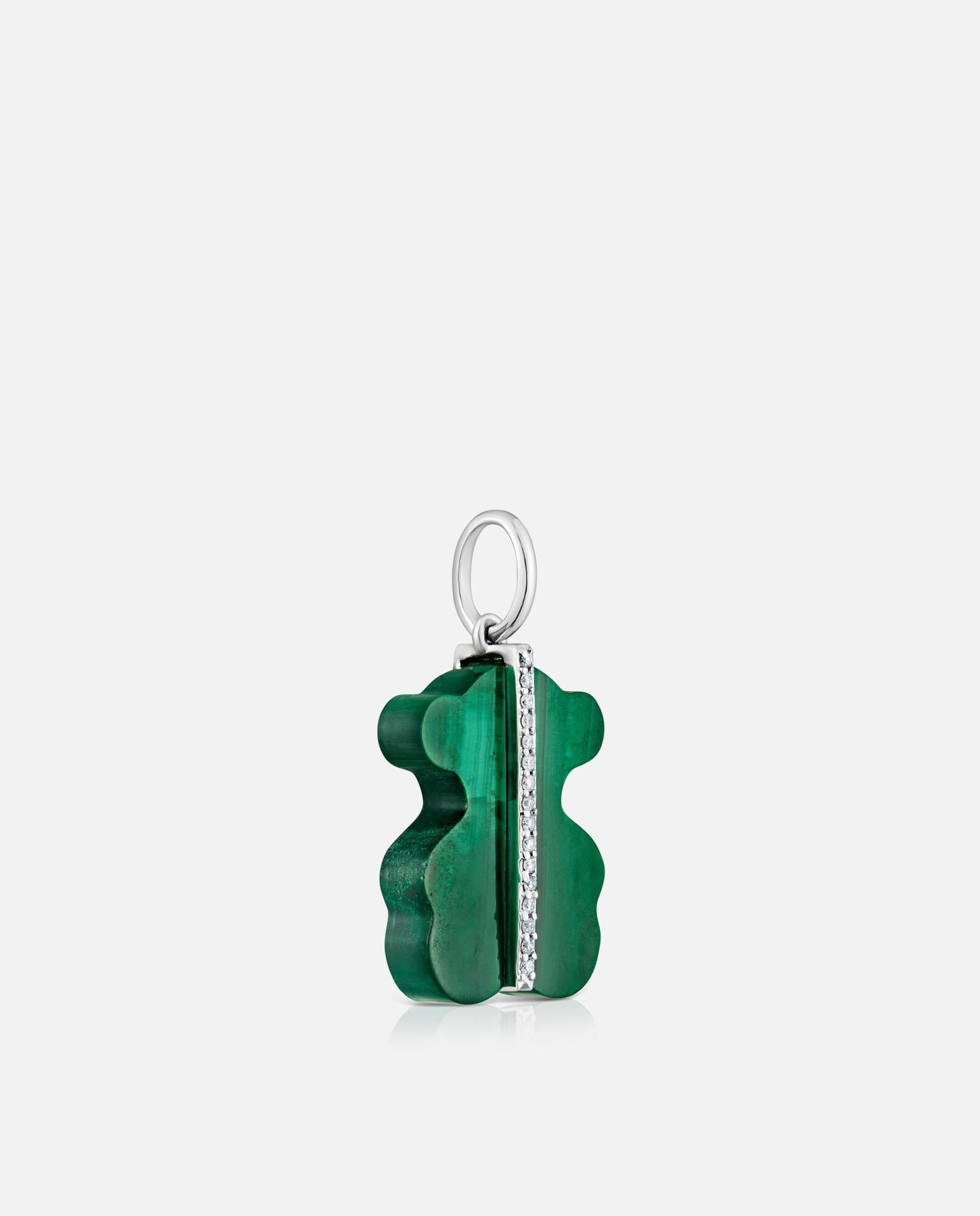 Pendente Sweet Dolls Urso com Diamantes, Malaquita e Ouro Branco 14 Kt Verde-2