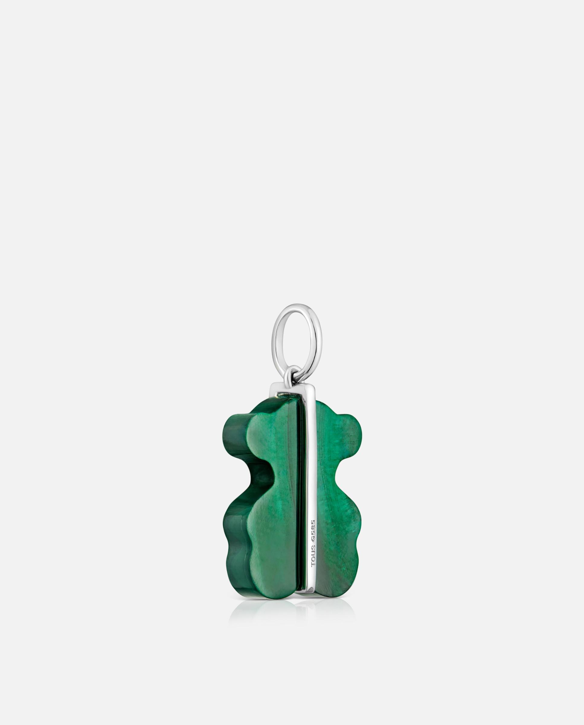 Pendente Sweet Dolls Urso com Diamantes, Malaquita e Ouro Branco 14 Kt Verde-3