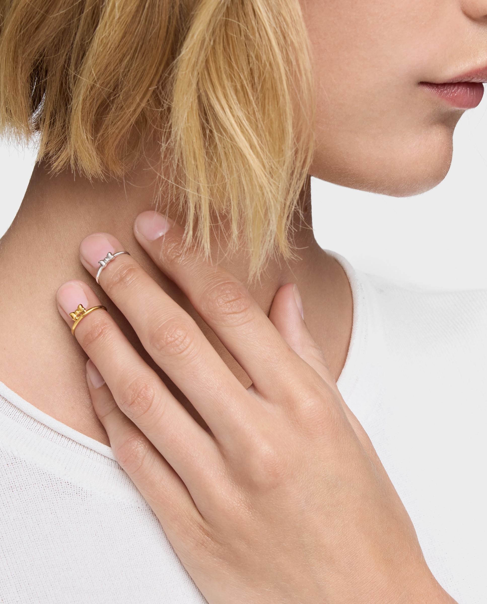 Anel Banhado a Ouro 18 Kt Sobre Prata Ribbon com Motivo Laço Dourado-4