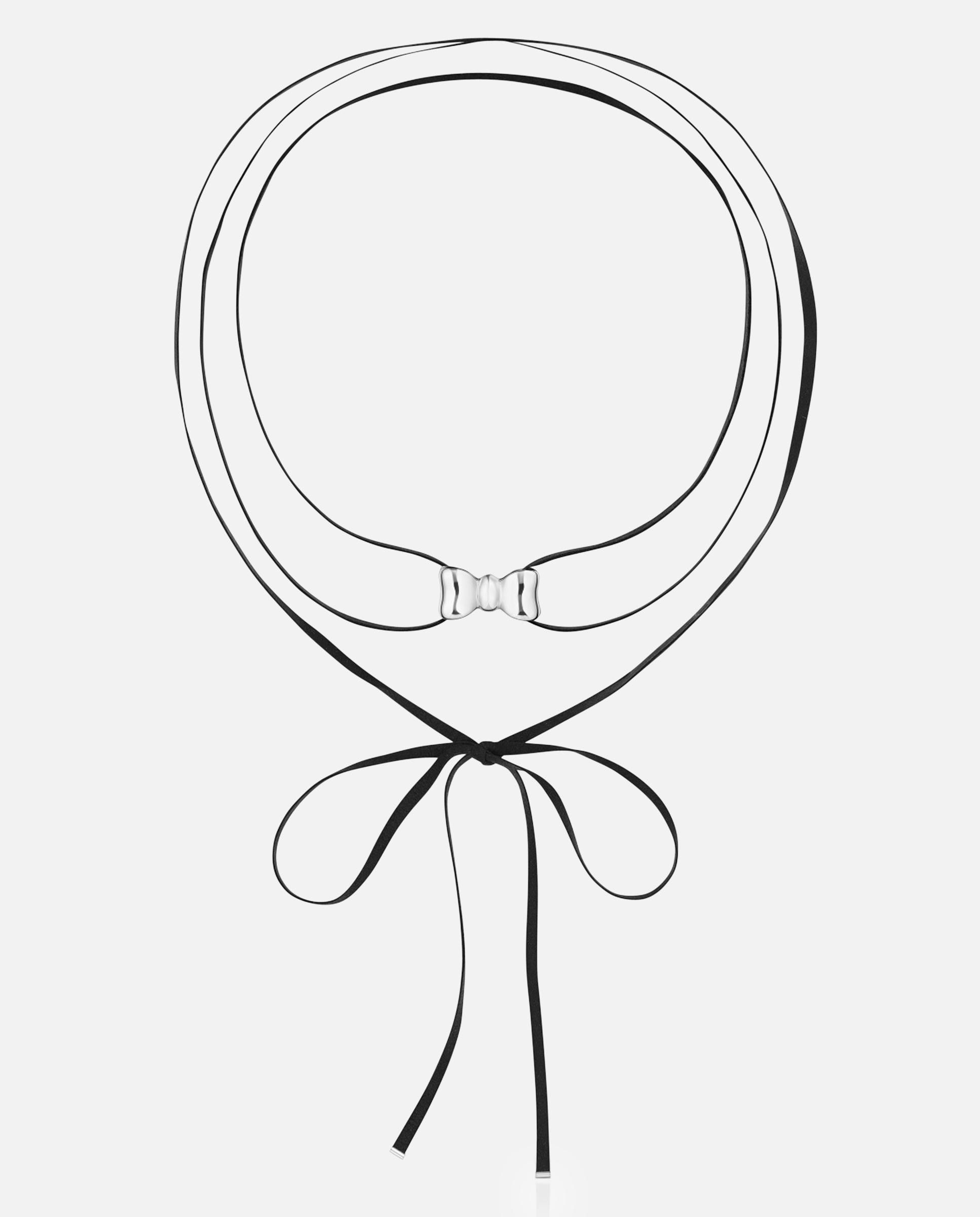 Colar Ribbon de Camurcina e Laço de Prata 25 Mm Prateado-1