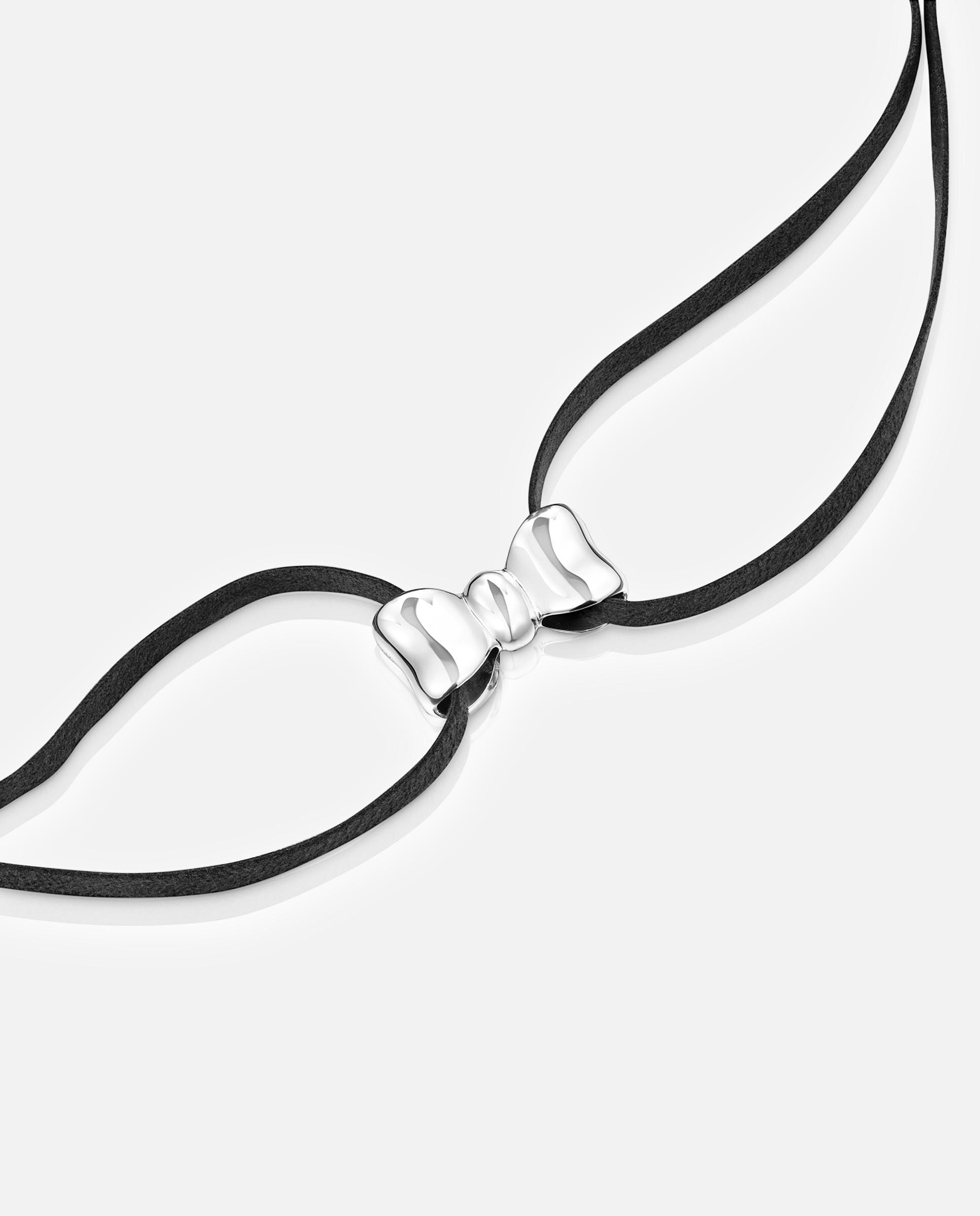 Colar Ribbon de Camurcina e Laço de Prata 25 Mm Prateado-2