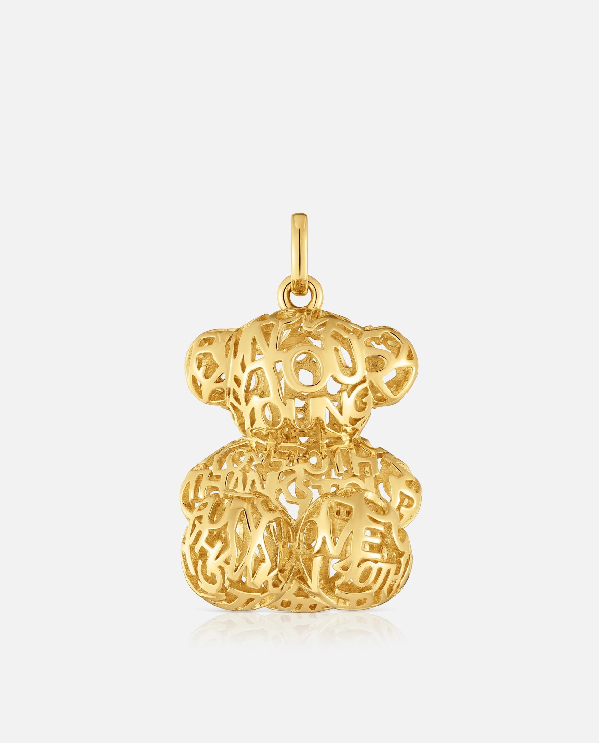 Pendente Bold Bear Urso Perfurado Banhado em Ouro 18 Kt Sobre Prata Branco-1