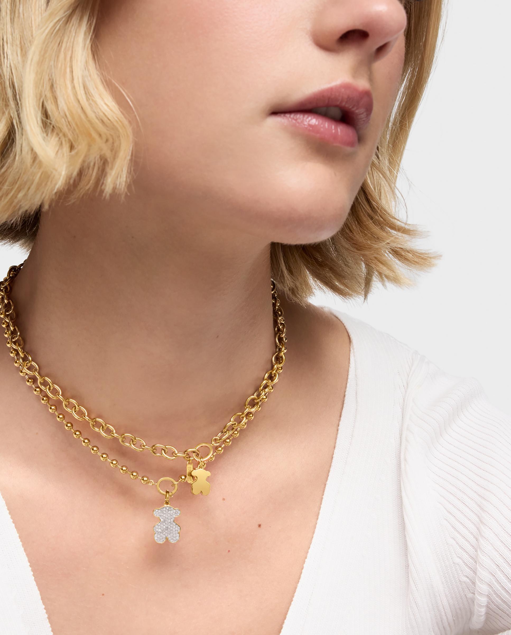 Pendente Sweet Dolls Urso Banhado em Ouro 18 Kt Sobre Prata e Diamantes Branco-5