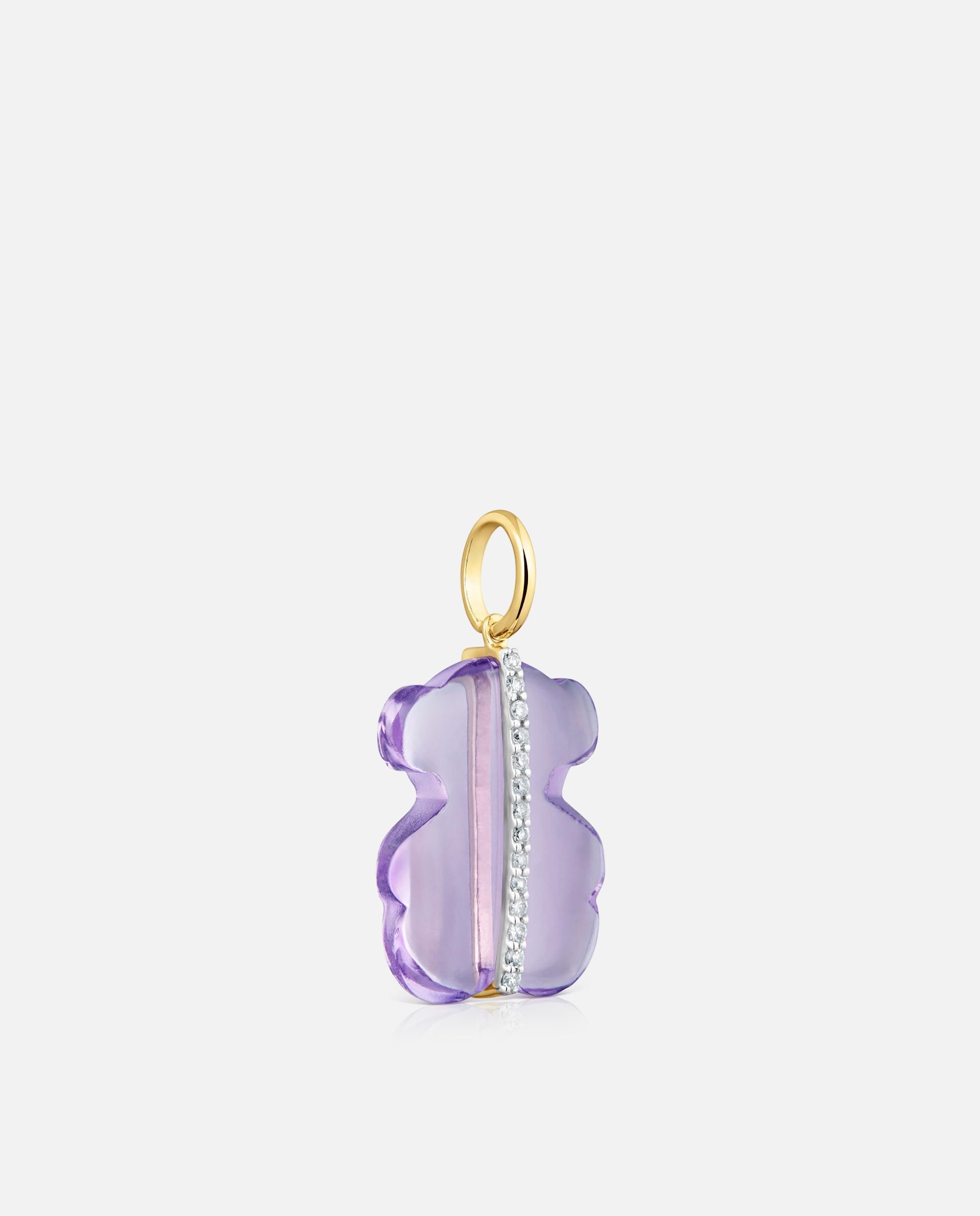 Pendente Sweet Dolls Urso com Diamantes, Ametista e Ouro 14 Kt Roxo-pastel-2