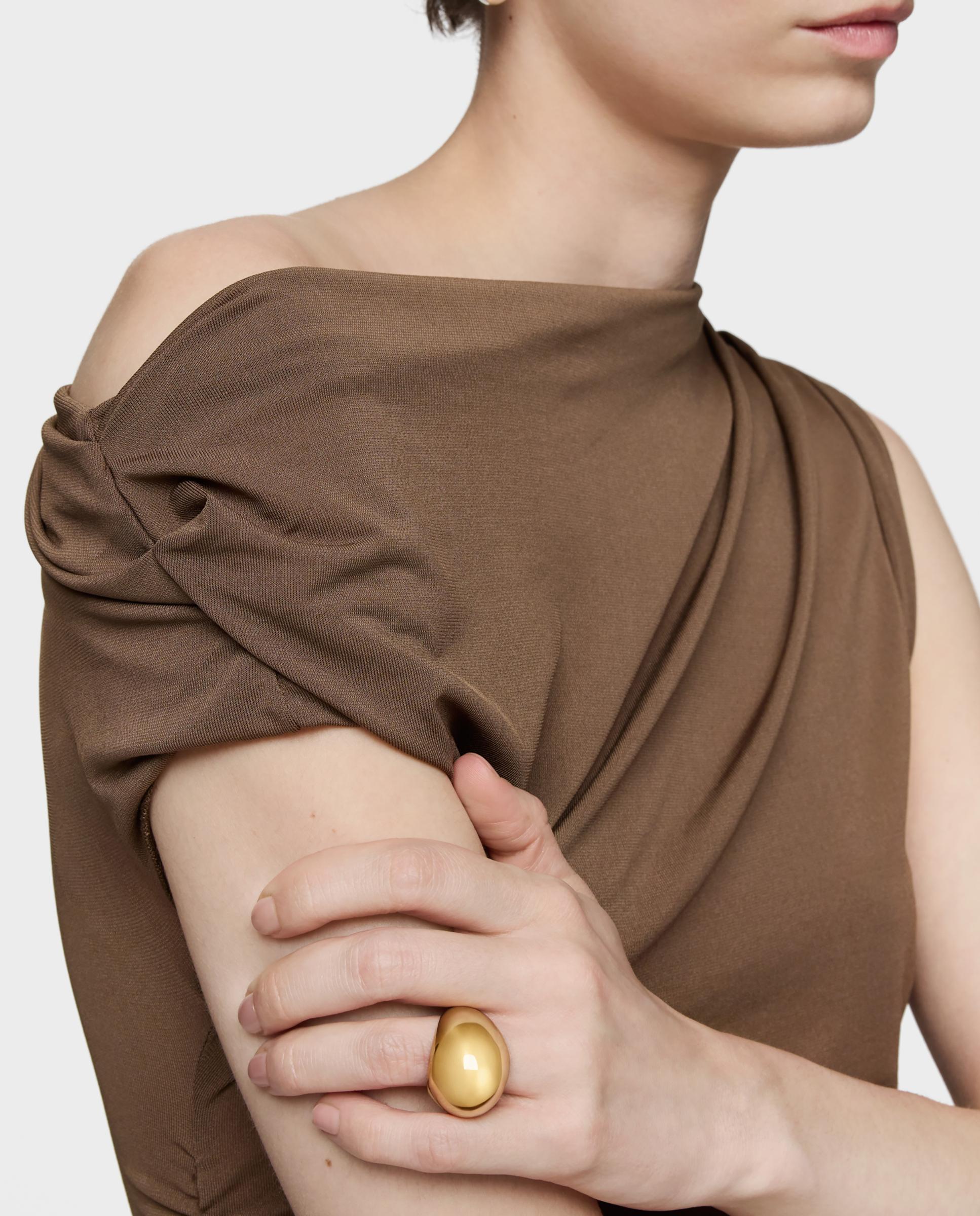 Anel Warm Largo Banhado a Ouro 18 Kt em Prata Abombado Dourado-4