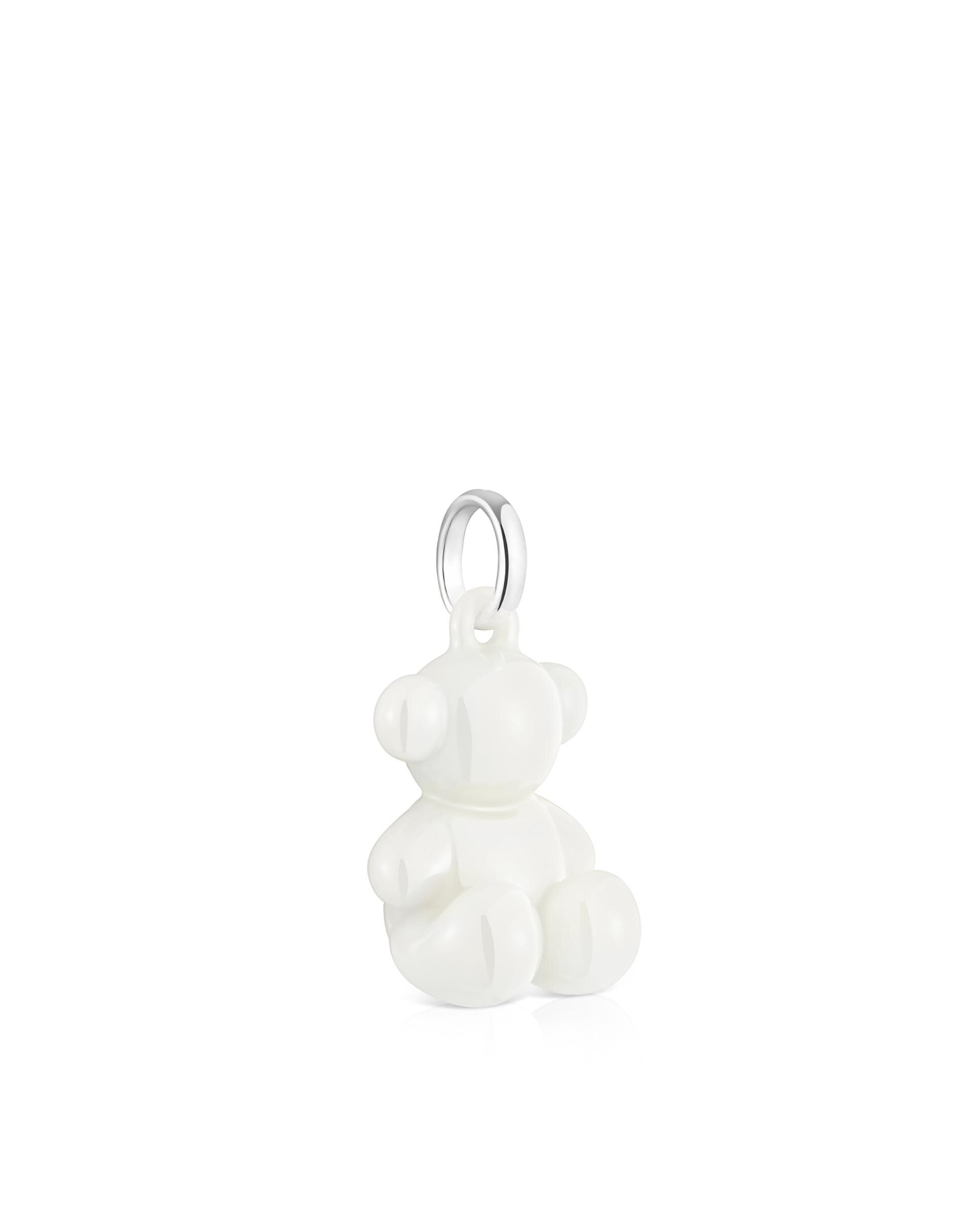 Pendentes Bold Bear de Prata e Cerâmica em Branco Branco-2