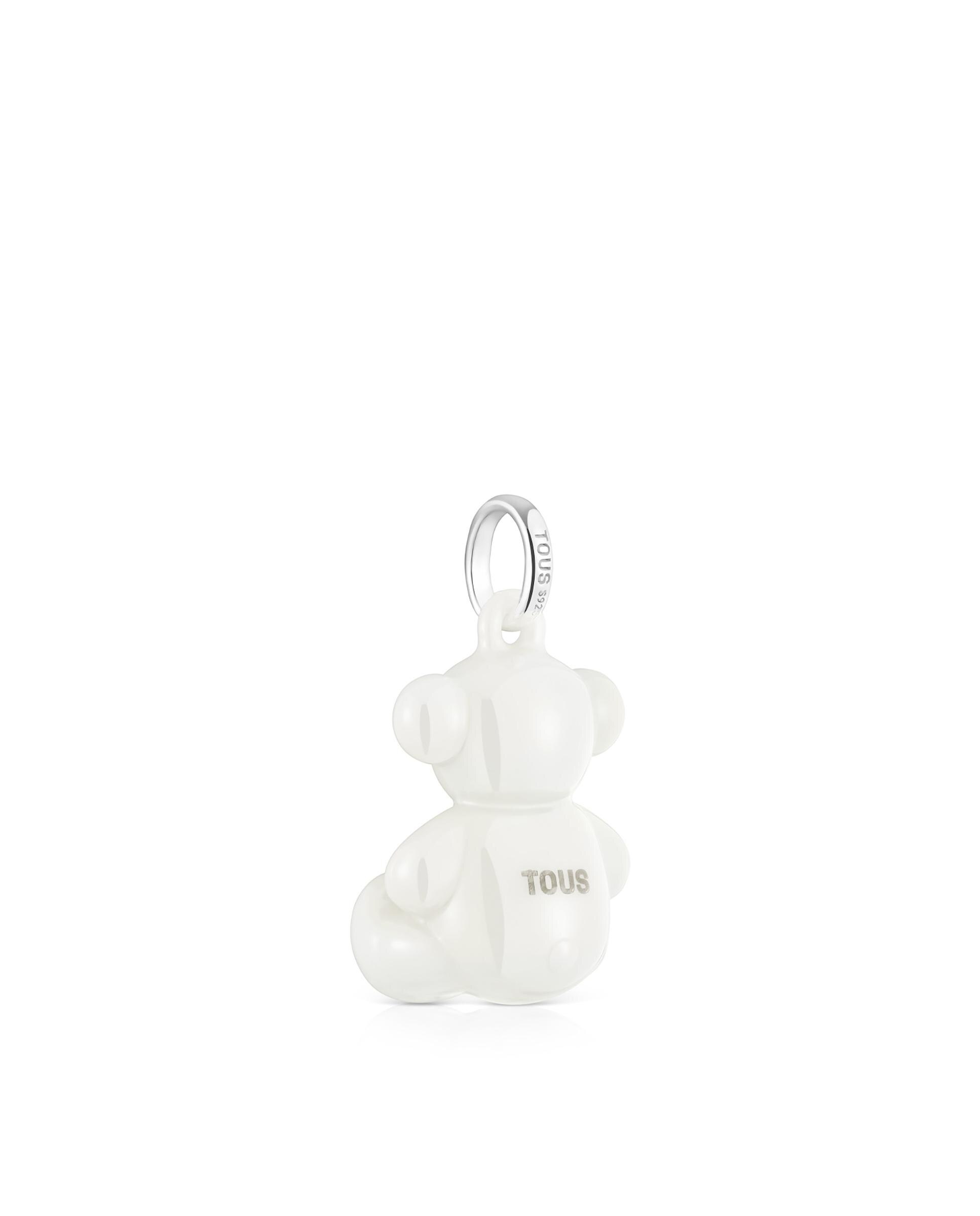 Pendentes Bold Bear de Prata e Cerâmica em Branco Branco-3