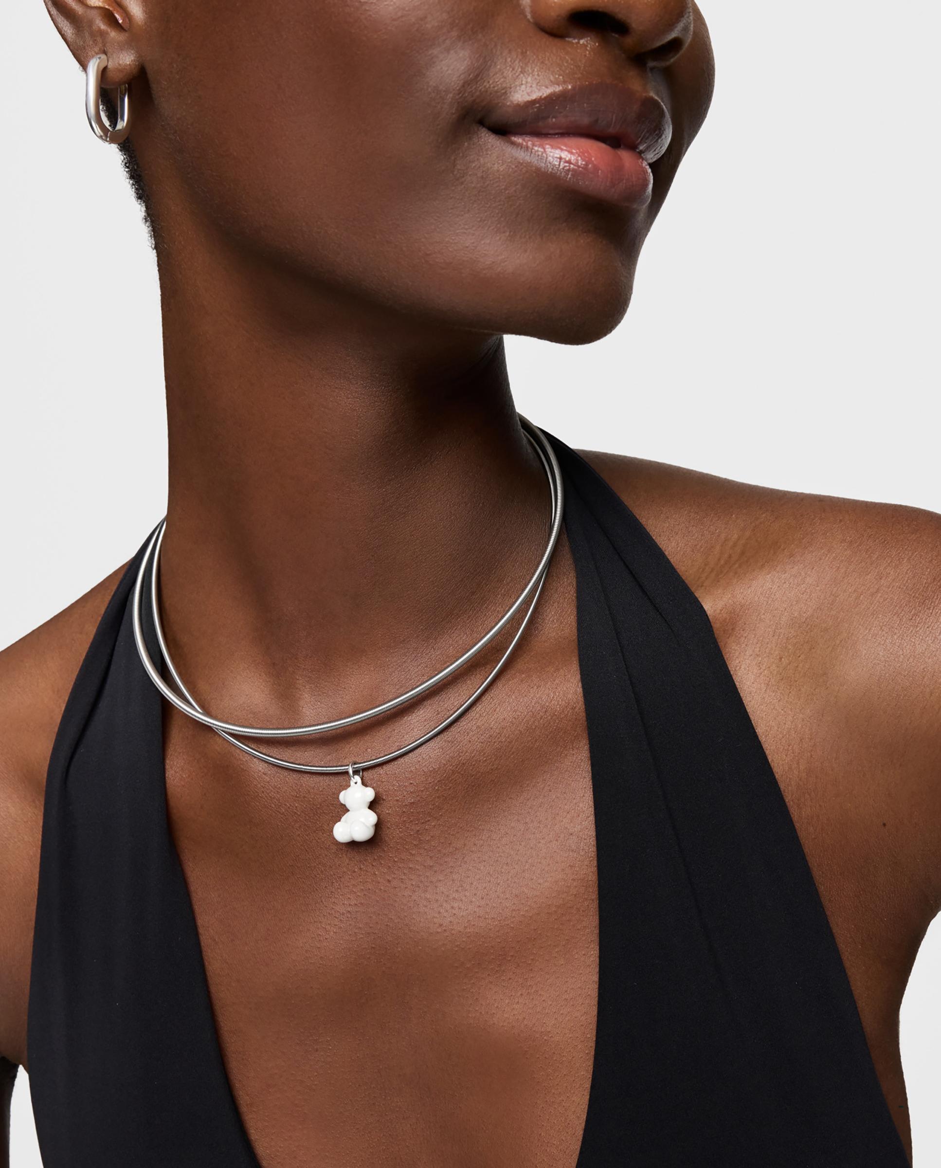 Pendentes Bold Bear de Prata e Cerâmica em Branco Branco-5