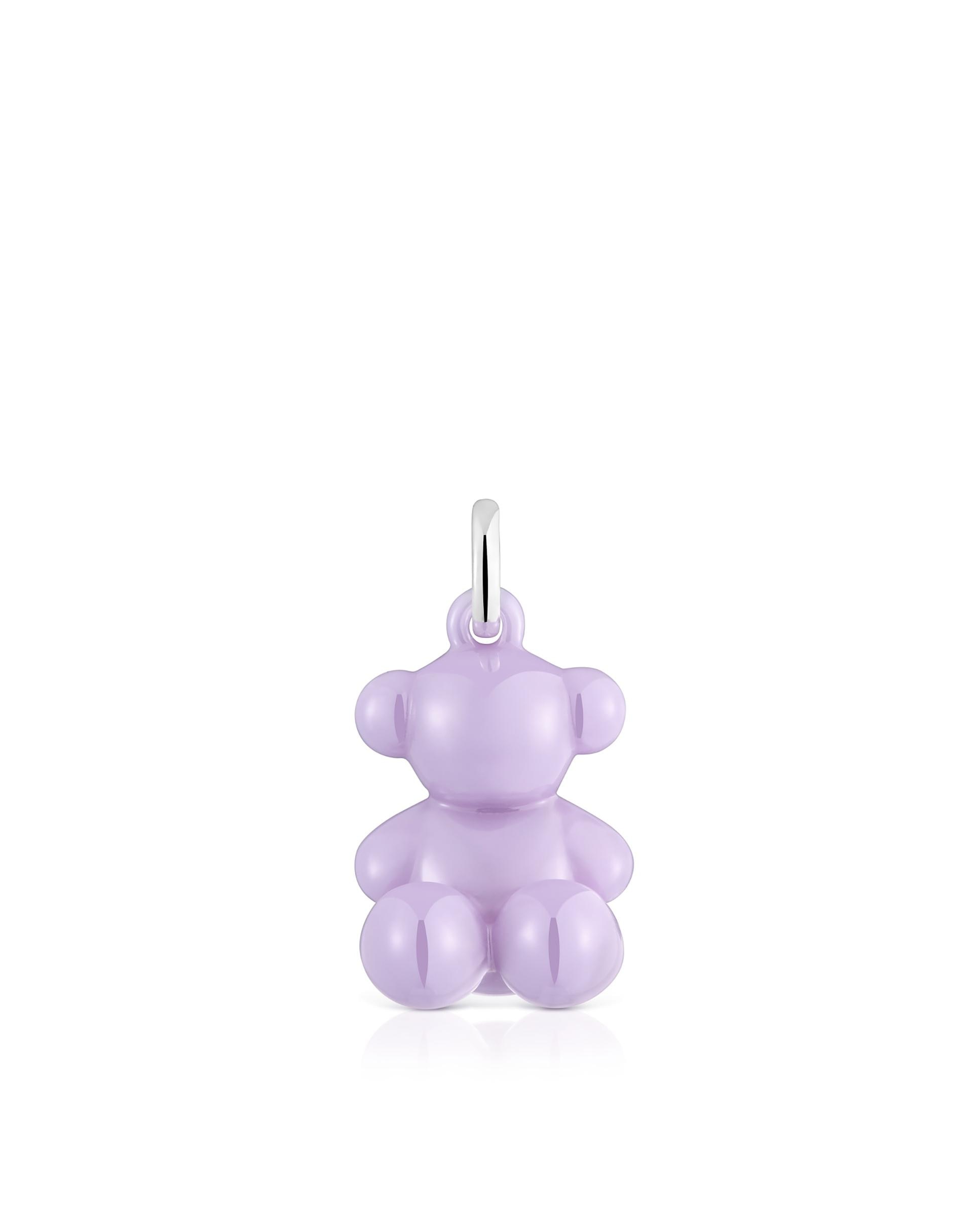 Pendiente Bold Bear de Prata e Cerâmica em Lilás Lilás-1