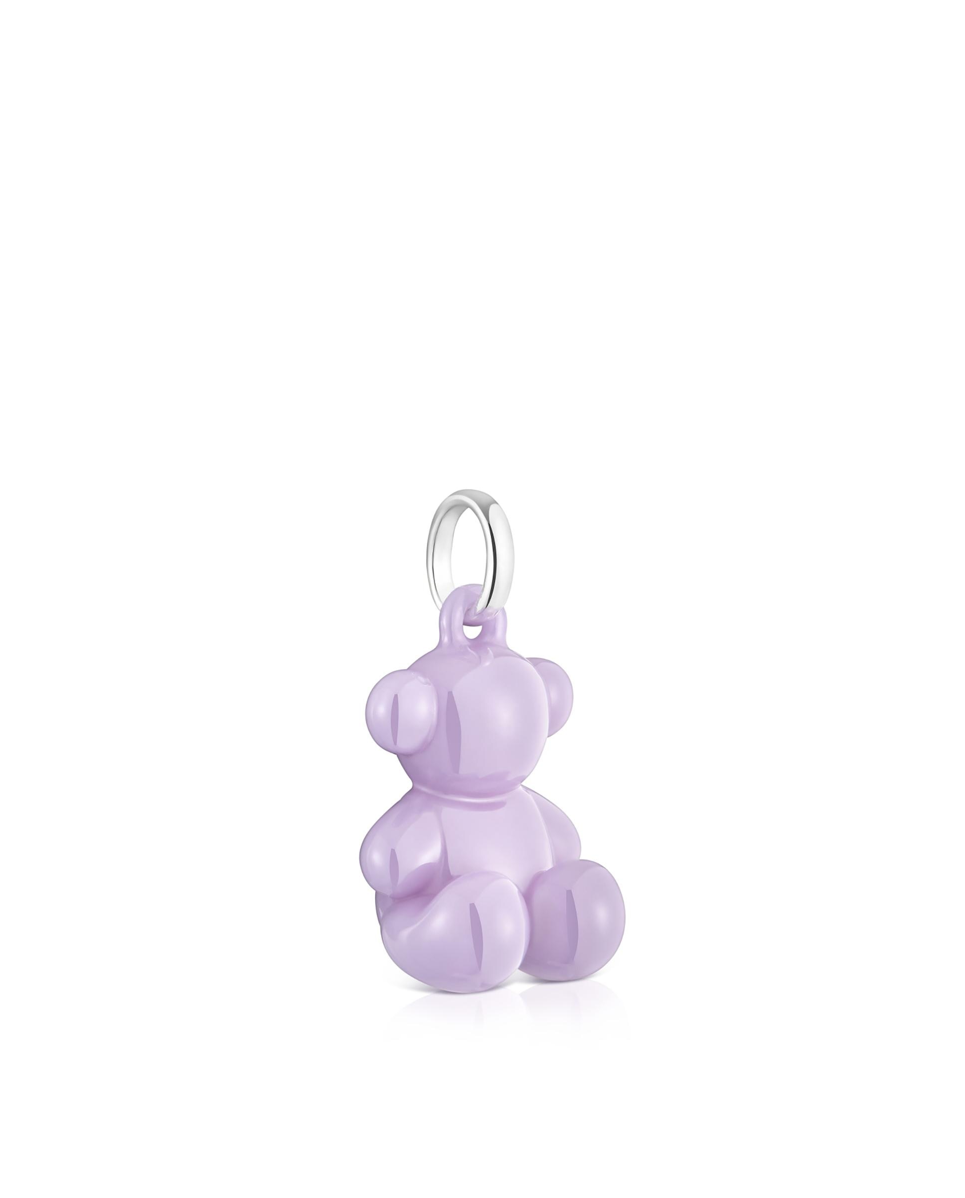 Pendiente Bold Bear de Prata e Cerâmica em Lilás Lilás-2