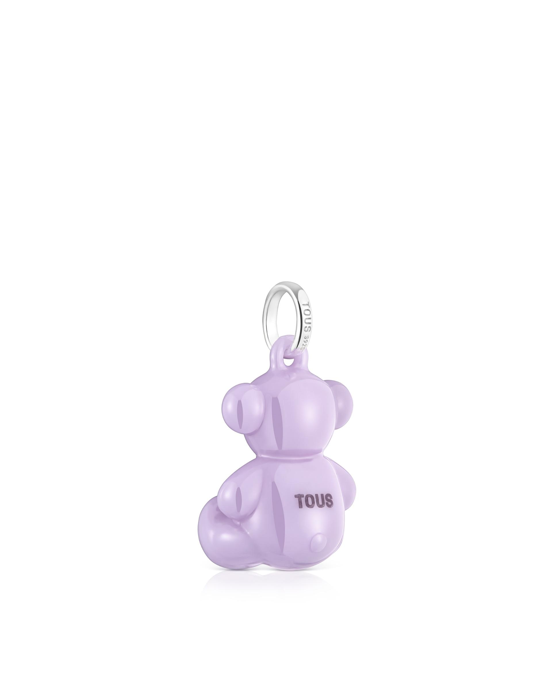 Pendiente Bold Bear de Prata e Cerâmica em Lilás Lilás-3