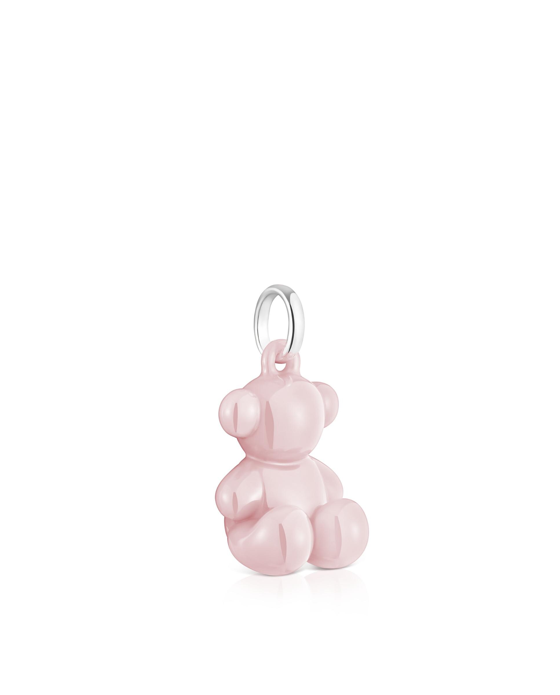 Pendente Bold Bear Urso de Prata e Cerâmica Rosa Rosa-pastel-2