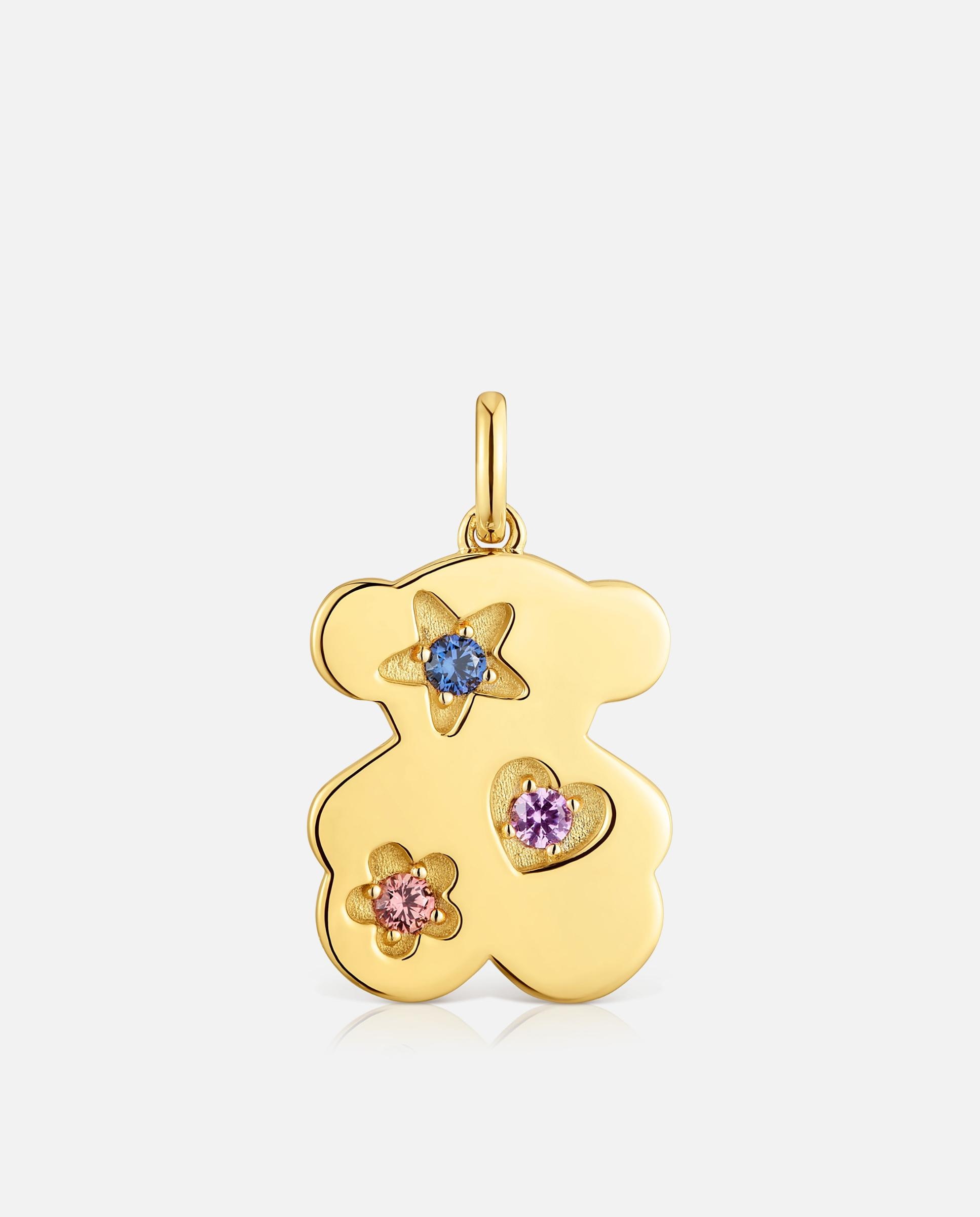 Pendente Sweet Dolls Lgg Urso Banhado em Ouro 18 Kt Sobre Prata e Safiras Criadas em Laboratório Multicolor-1