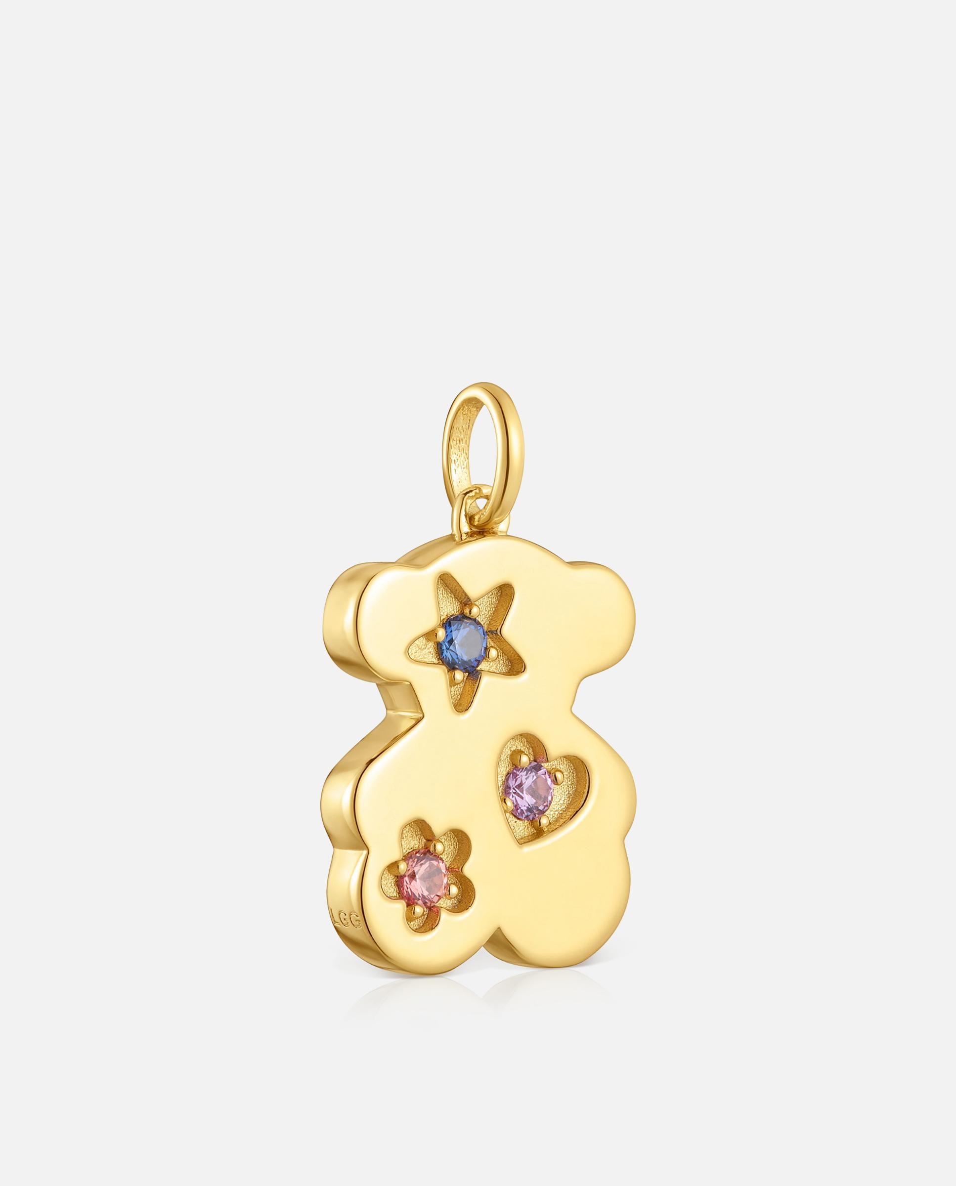 Pendente Sweet Dolls Lgg Urso Banhado em Ouro 18 Kt Sobre Prata e Safiras Criadas em Laboratório Multicolor-2