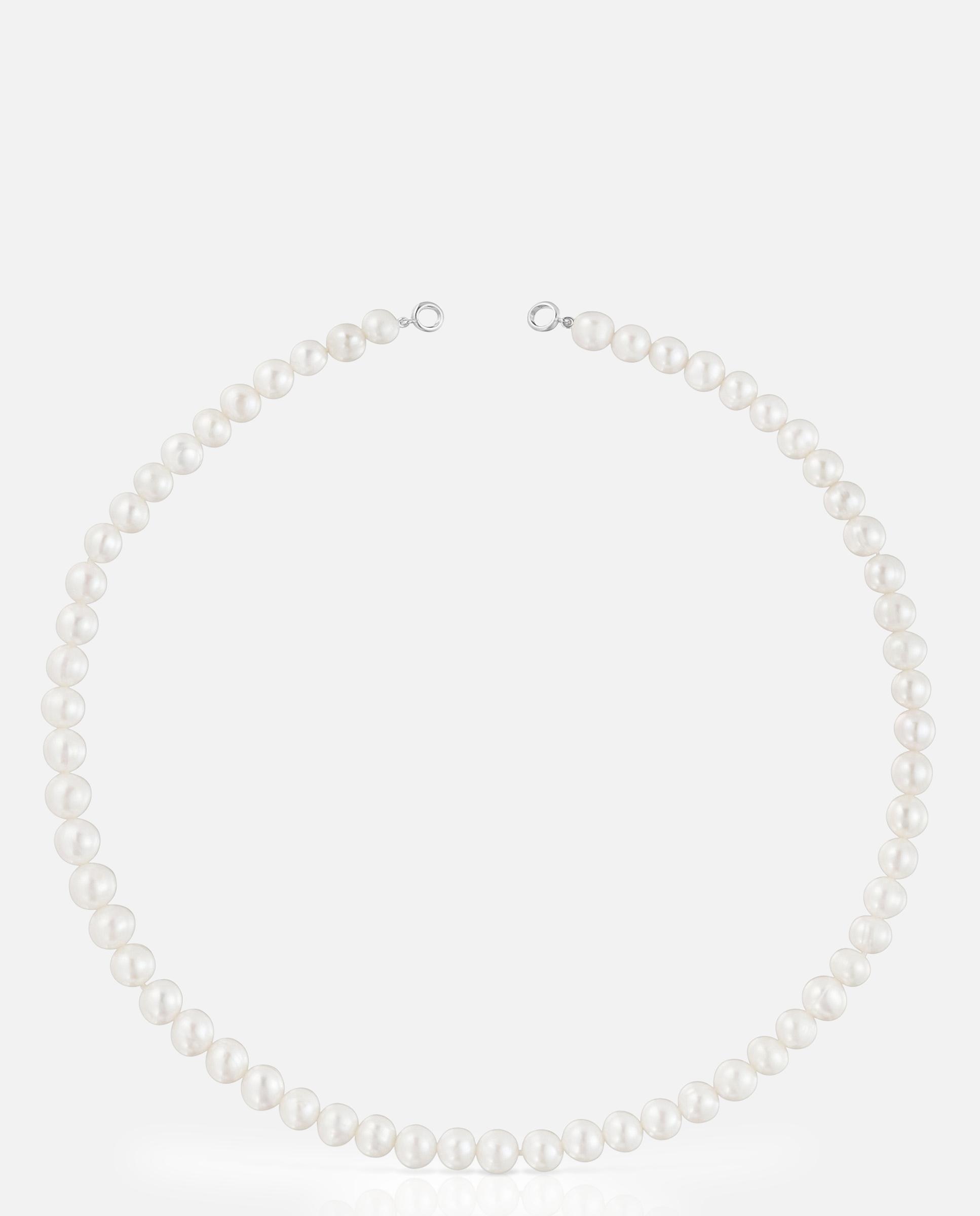 Corrente com Pendentes Hold de Prata e Pérolas de 8 Mm Branco-1
