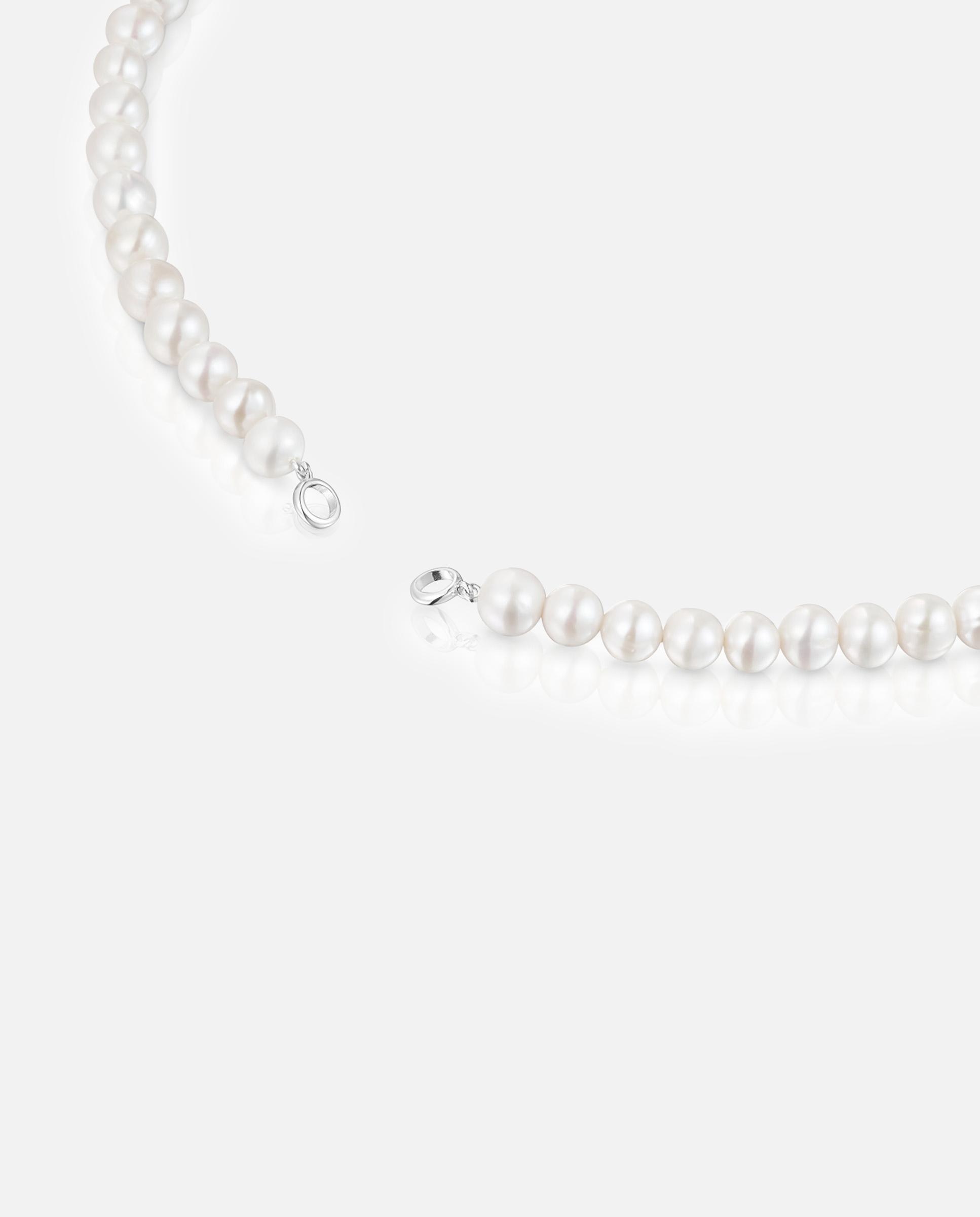 Corrente com Pendentes Hold de Prata e Pérolas de 8 Mm Branco-2