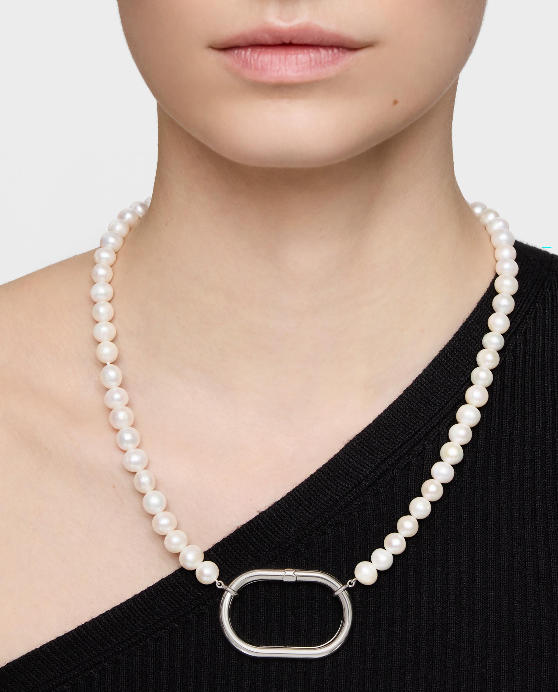 Corrente com Pendentes Hold de Prata e Pérolas de 8 Mm Branco-5