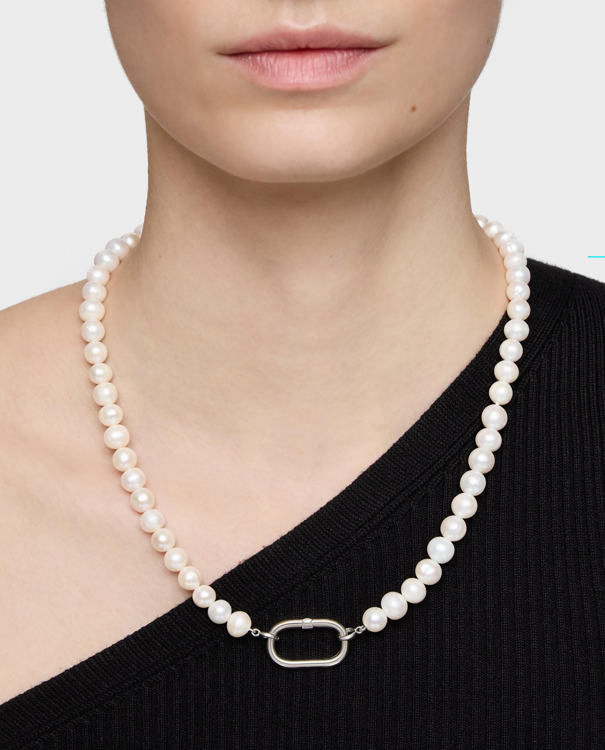 Corrente com Pendentes Hold de Prata e Pérolas de 8 Mm Branco-6