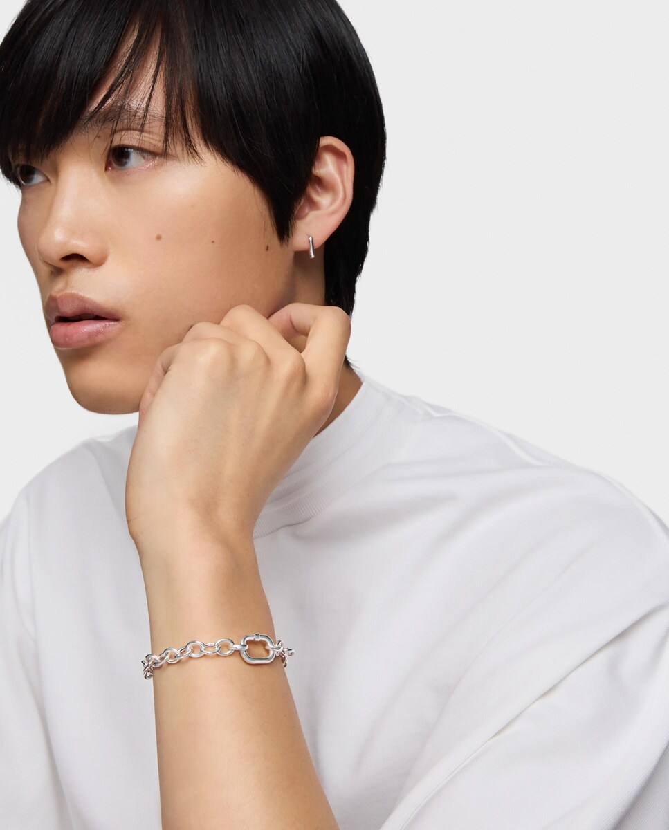 Pulseira Hold Oval Corrente de Prata e Argola Prateado-5