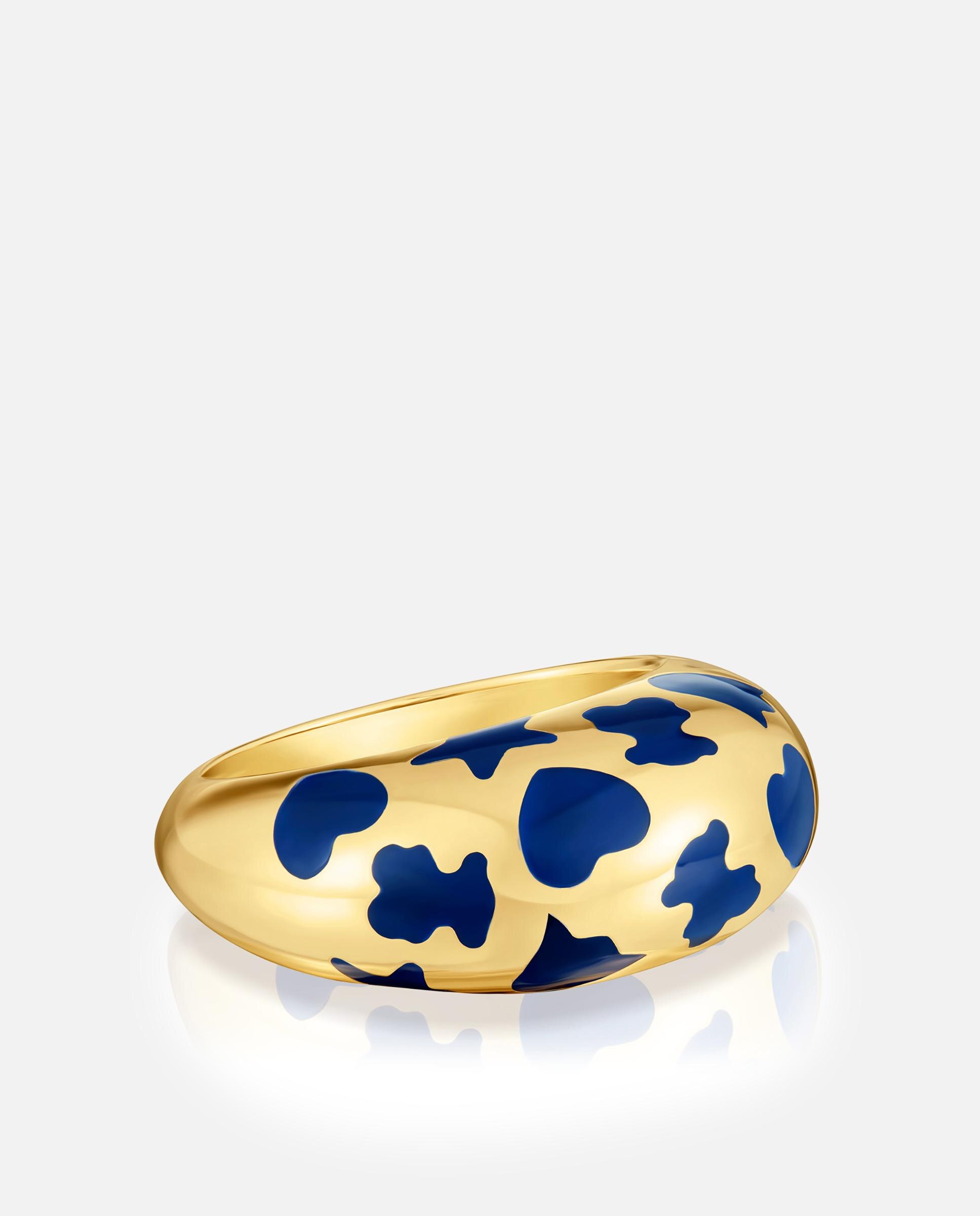 Anel Warm Banhado a Ouro 18 Kt Sobre Prata e Motivos em Azul Dourado-2