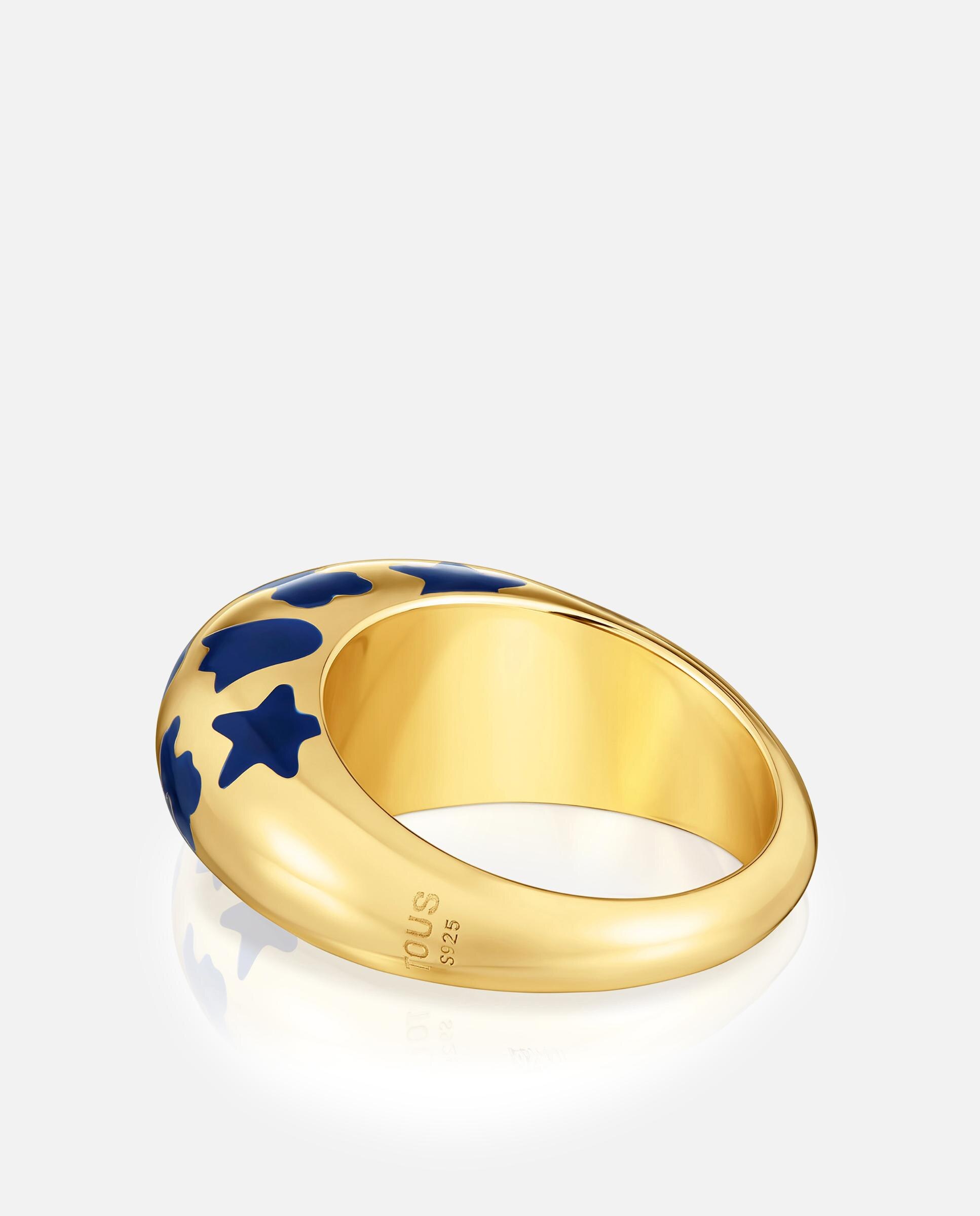 Anel Warm Banhado a Ouro 18 Kt Sobre Prata e Motivos em Azul Dourado-3