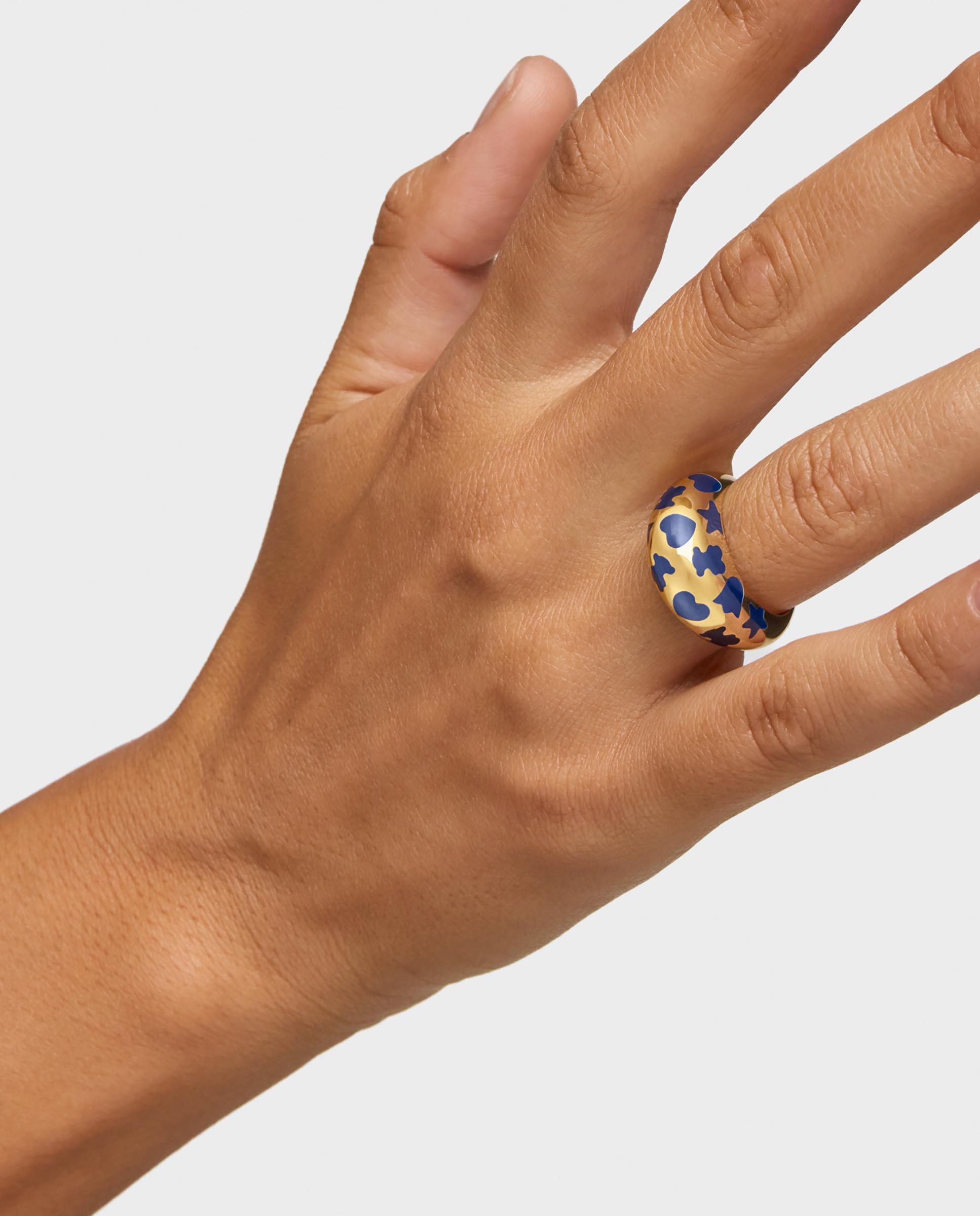 Anel Warm Banhado a Ouro 18 Kt Sobre Prata e Motivos em Azul Dourado-6