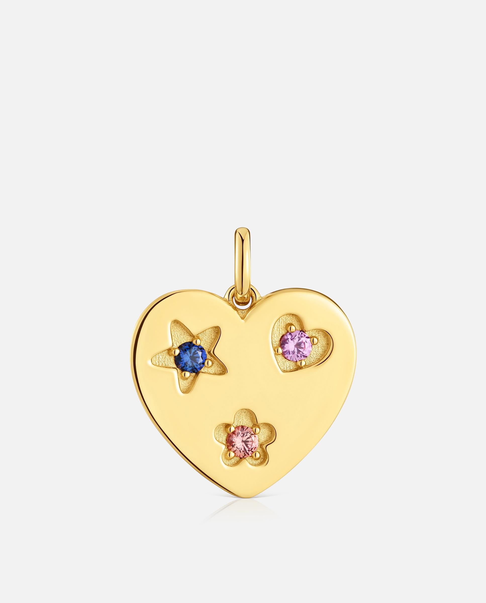 Pendente Sweet Dolls Lgg Coração Banhado em Ouro 18 Kt Sobre Prata e Safiras Criadas em Laboratório Multicolor-1